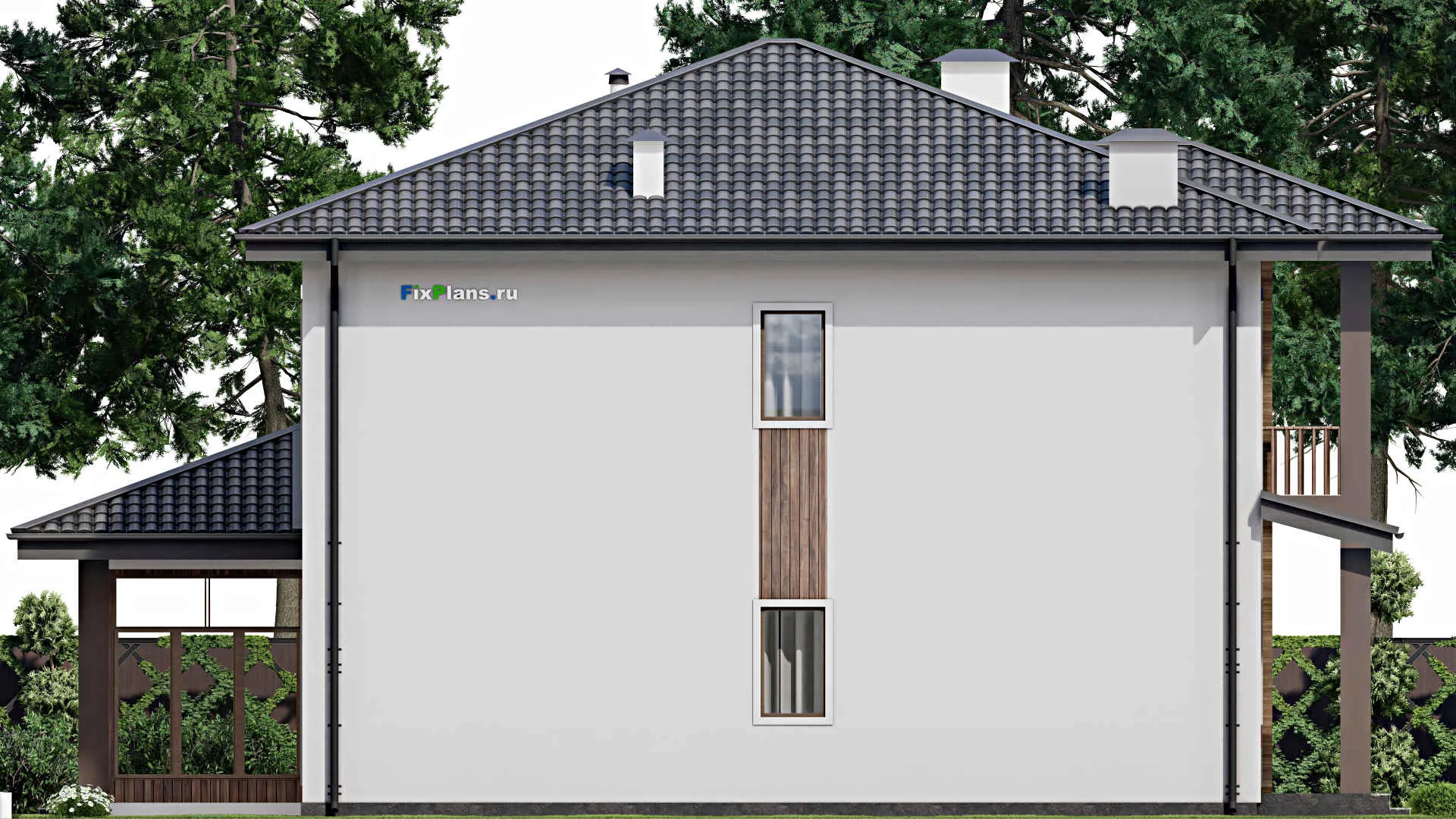 F-9584 - Планы двухэтажного дома 13 на 17, площадью 280 м² с террасой, балконом и 3 спальнями