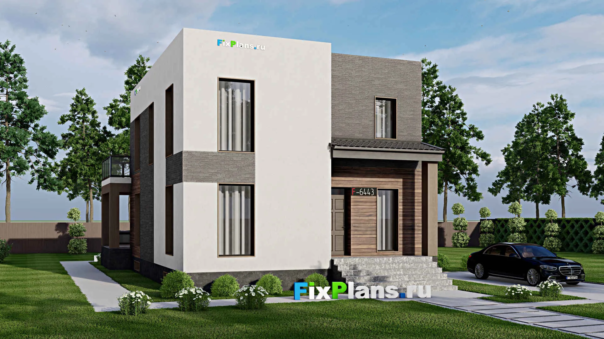 F-6443 - Проект двухэтажного дома 10 на 15, площадью 210 м² с террасой, балконом и 3 спальнями