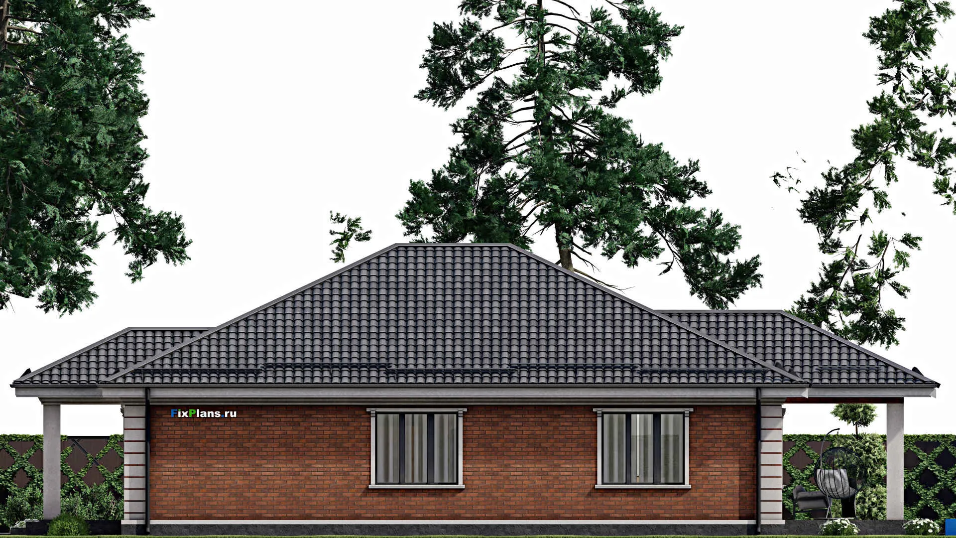 F-8585 - План одноэтажного дома 13 на 21, площадью 180 м² с террасой и 3 спальнями