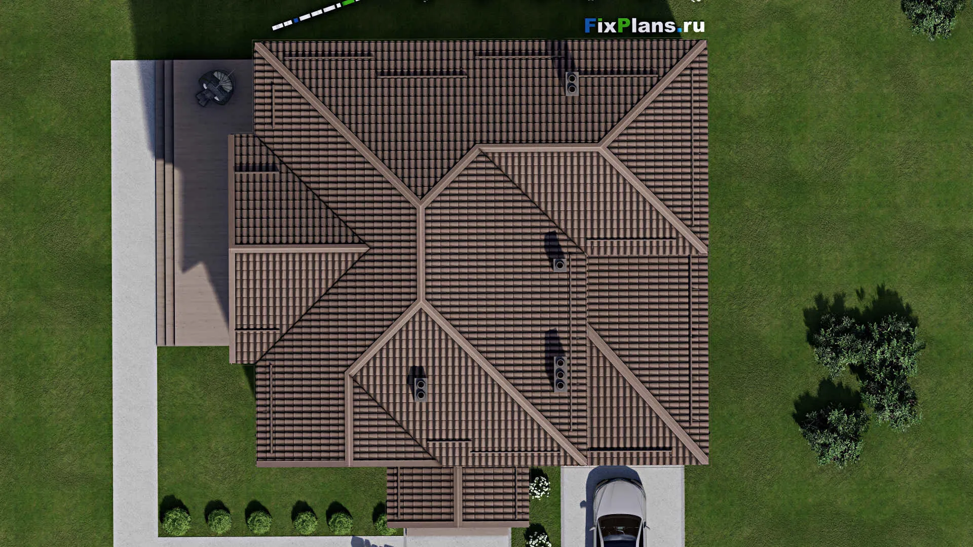 F-2537 - Планы двухэтажного дома 14 на 15, площадью 300 м² с террасой, гаражом на 1 машину и 5 спальнями