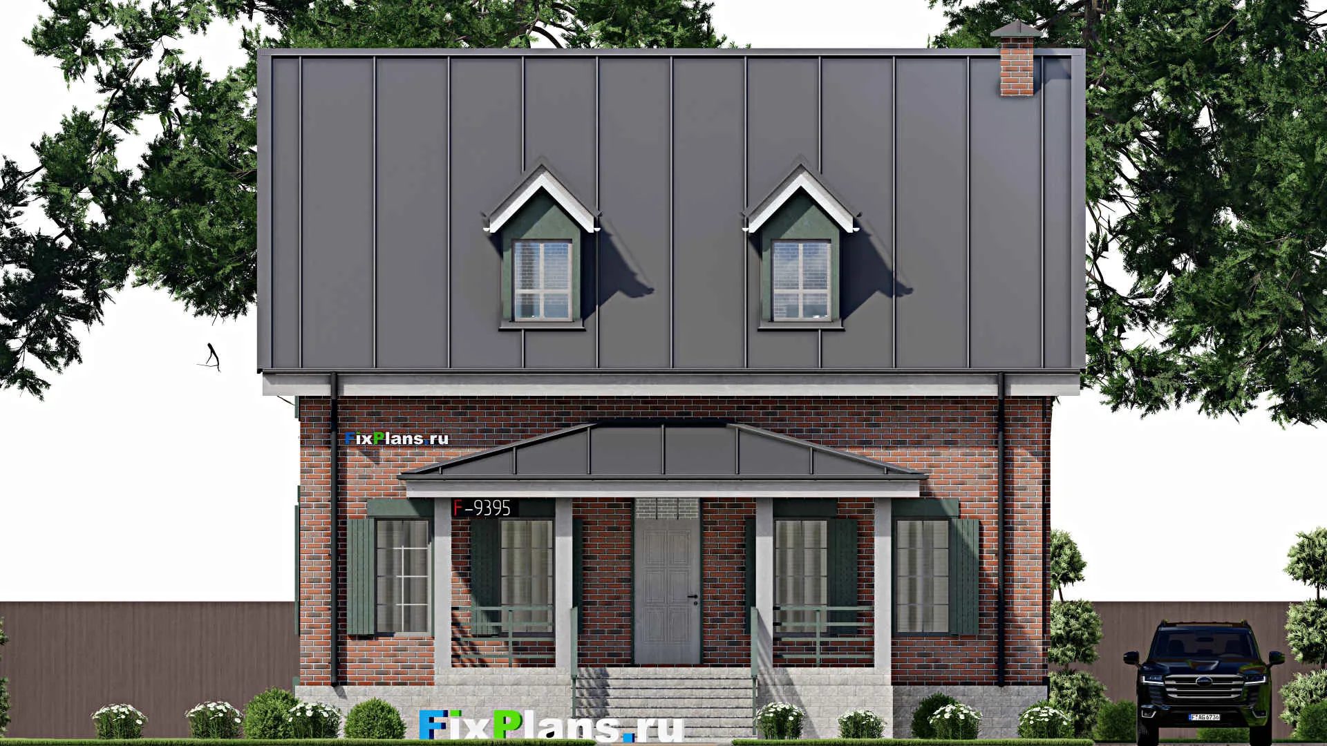 F-9395 - Планы дома с мансардой 11 на 13, площадью 240 м² с цокольным этажом, баней и 5 спальнями