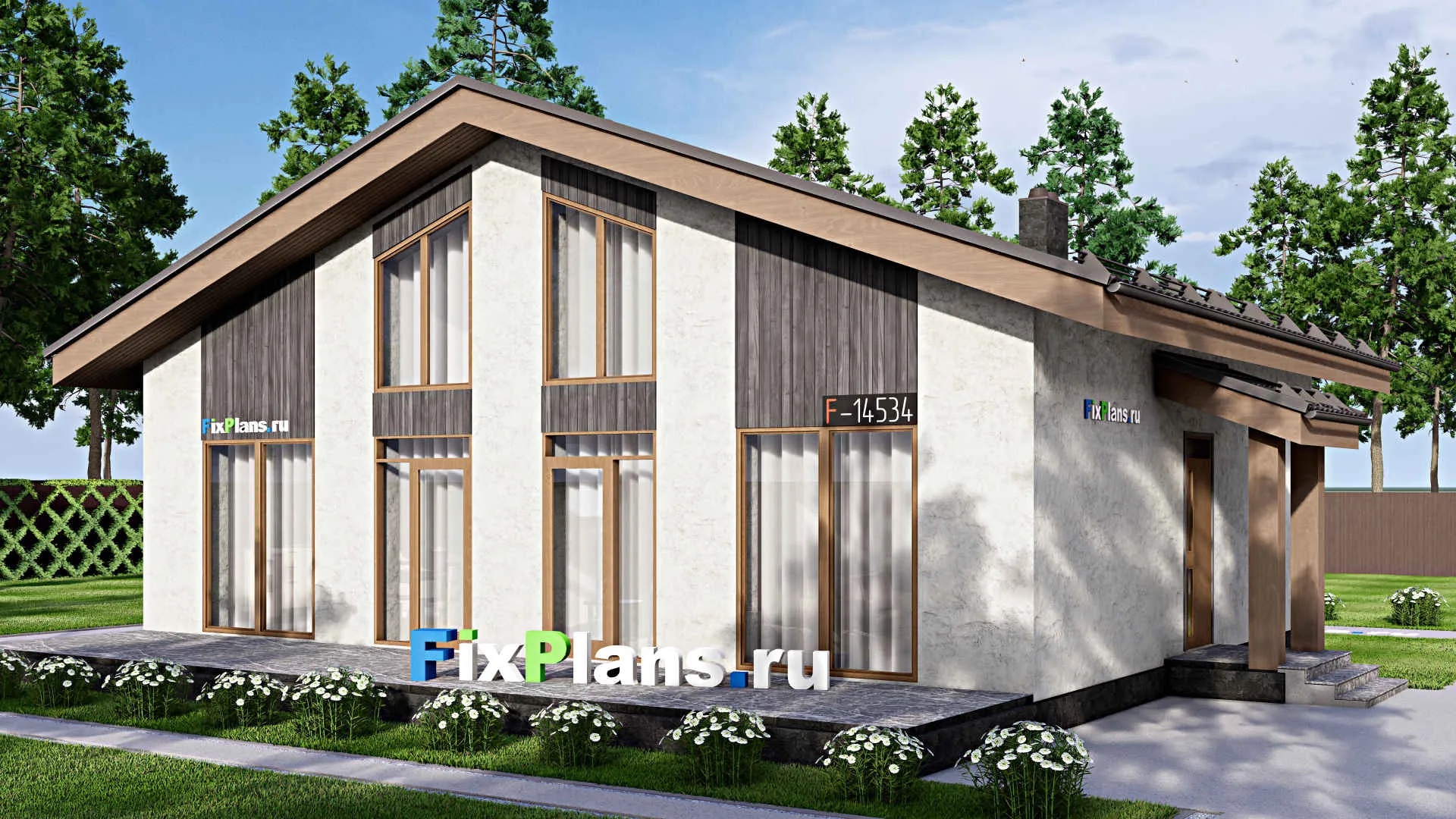 F-14534 - Проект дома с мансардой 13 на 14, площадью 160 м² с террасой и 4 спальнями