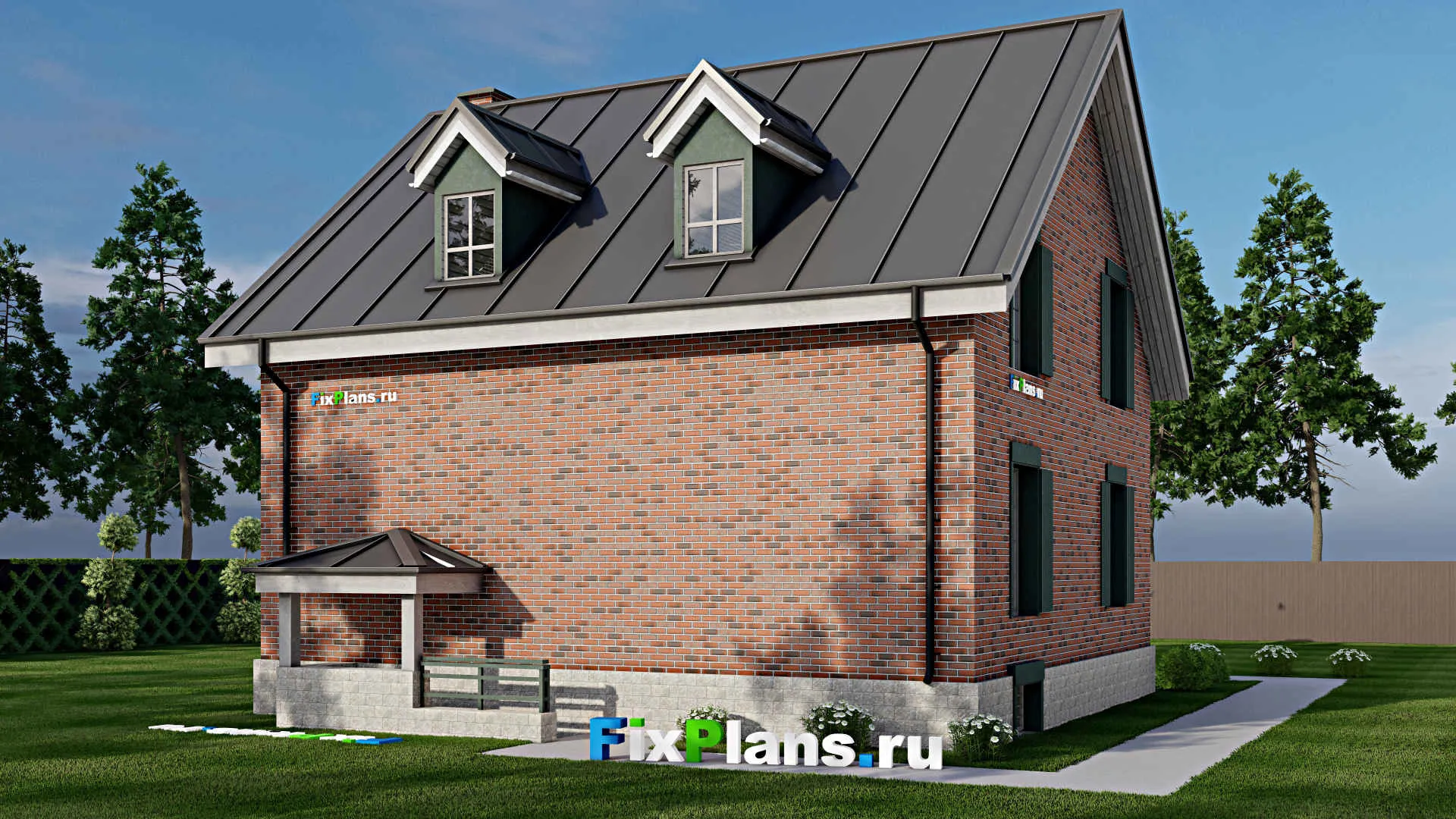 F-9395 - Планы дома с мансардой 11 на 13, площадью 240 м² с цокольным этажом, баней и 5 спальнями