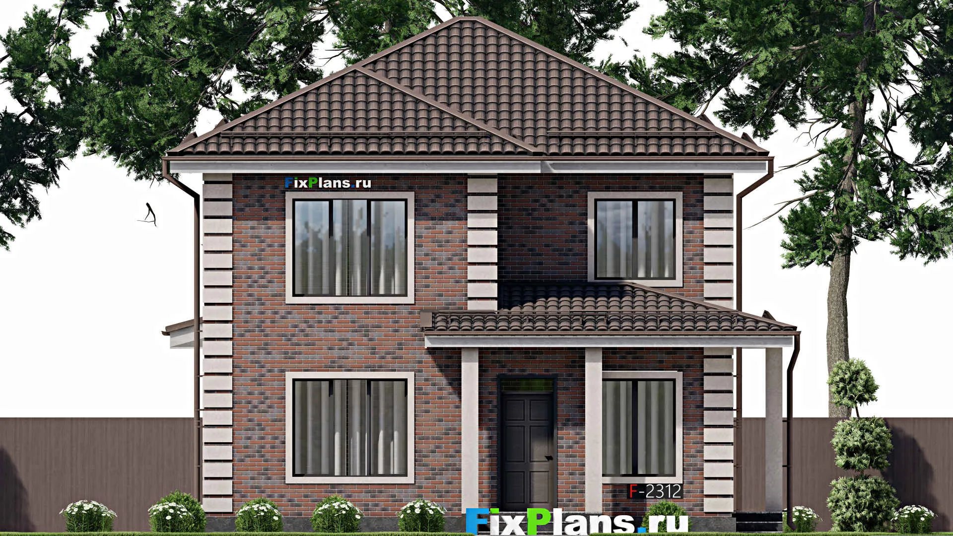 F-2312 - Планы двухэтажного дома 10 на 11, площадью 160 м² с террасой и 4 спальнями