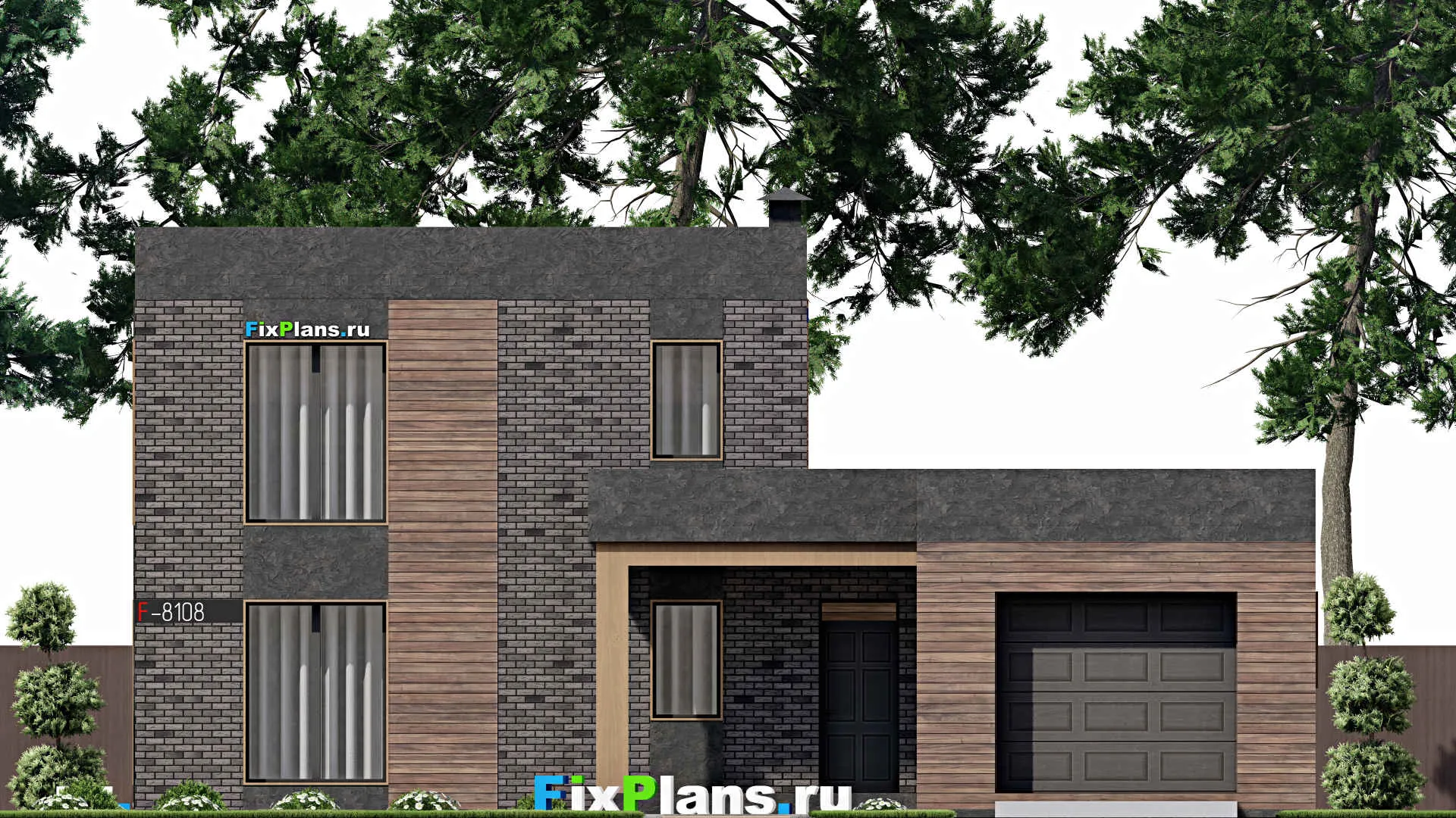 F-8108 - Планы двухэтажного дома 15 на 16, площадью 190 м² с гаражом на 2 машины и 4 спальнями