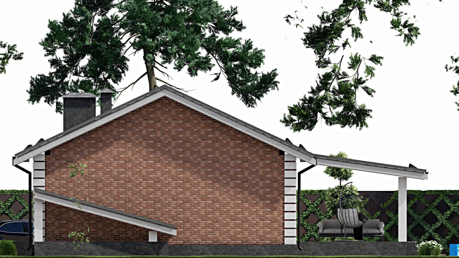 F-4175 - Проект одноэтажного дома 10 на 13, площадью 120 м² с террасой и 3 спальнями