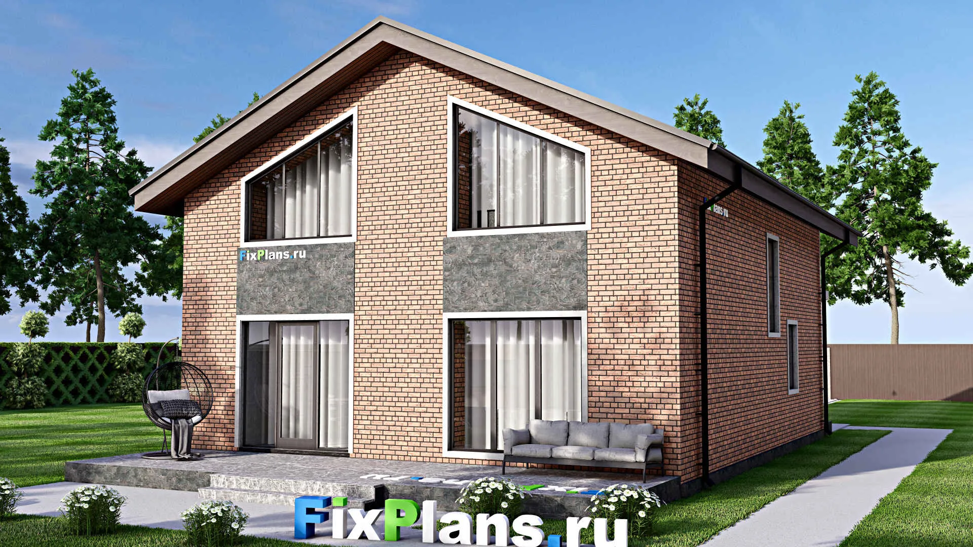 F-12977 - Проект дома с мансардой 10 на 17, площадью 220 м² с террасой и 5 спальнями