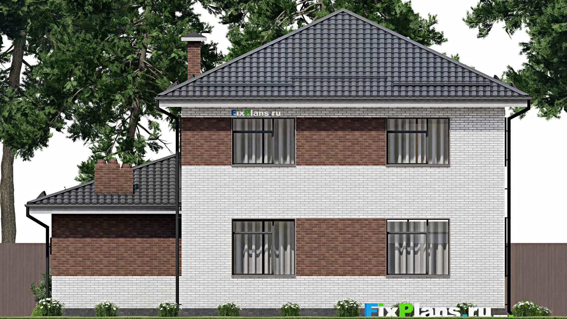 F-3077 - Проект двухэтажного дома 12 на 15, площадью 180 м² с гаражом на 1 машину и 4 спальнями