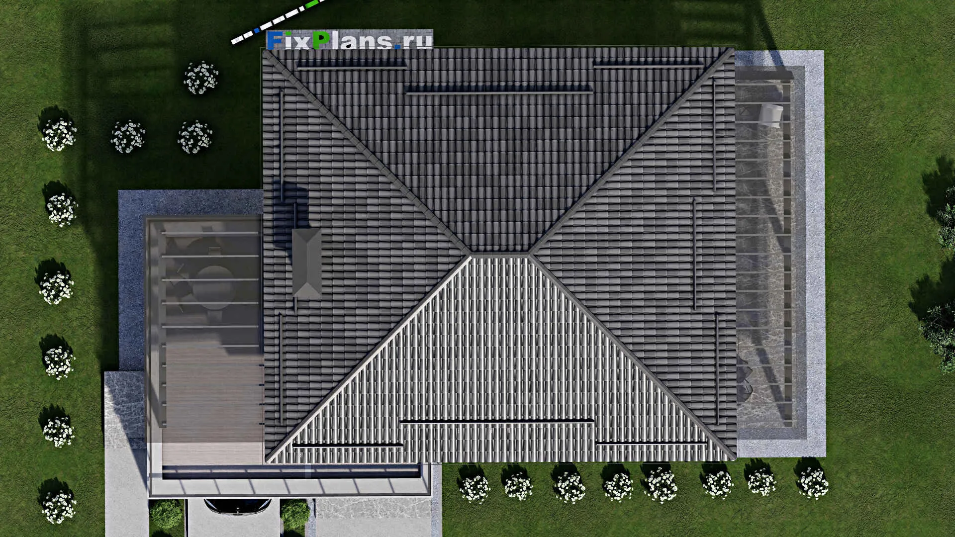 F-2438 - Планы двухэтажного дома 12 на 16, площадью 250 м² с террасой, балконом, гаражом на 1 машину и 4 спальнями