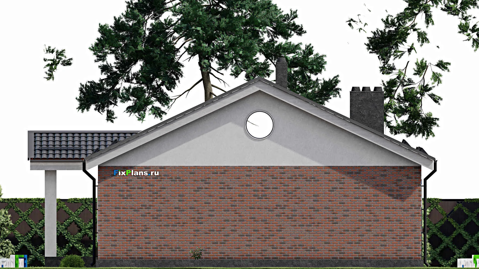 F-0998 - План одноэтажного дома 12 на 17, площадью 140 м² с гаражом на 1 машину и 3 спальнями