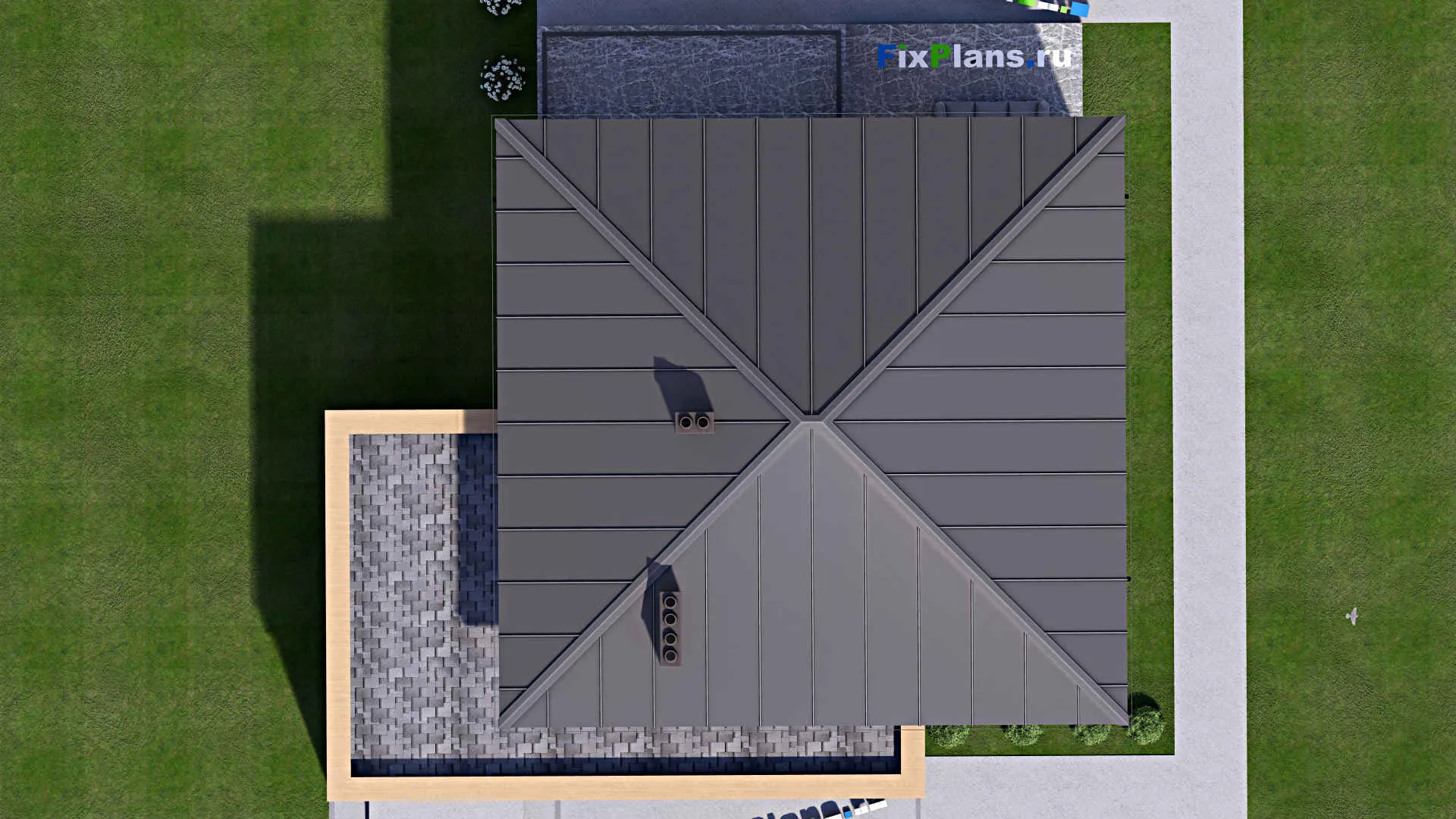 F-16001 - Планы двухэтажного дома 16 на 16, площадью 290 м² с террасой, балконом, гаражом на 1 машину и 4 спальнями