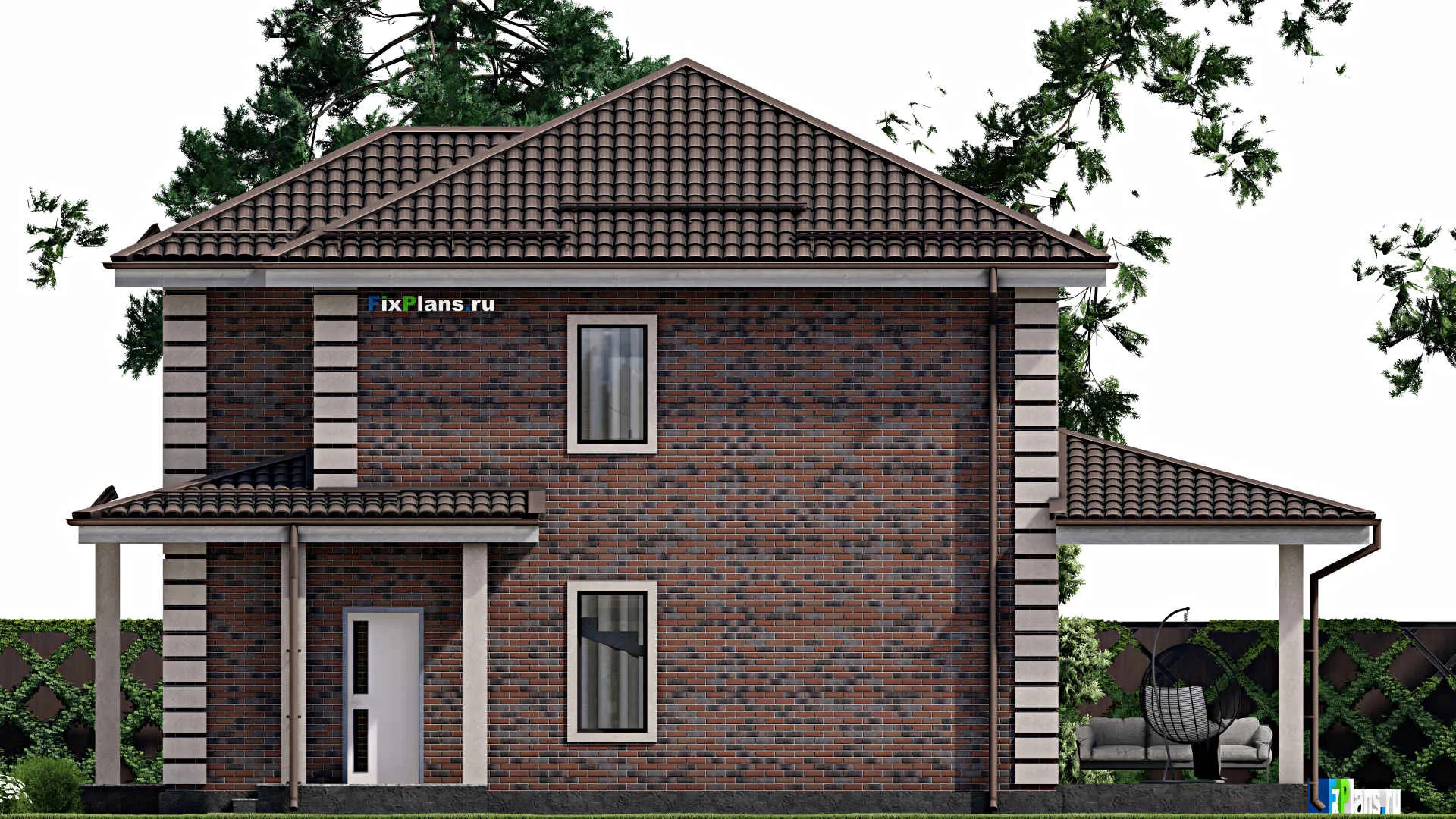 F-2312 - Планы двухэтажного дома 10 на 11, площадью 160 м² с террасой и 4 спальнями