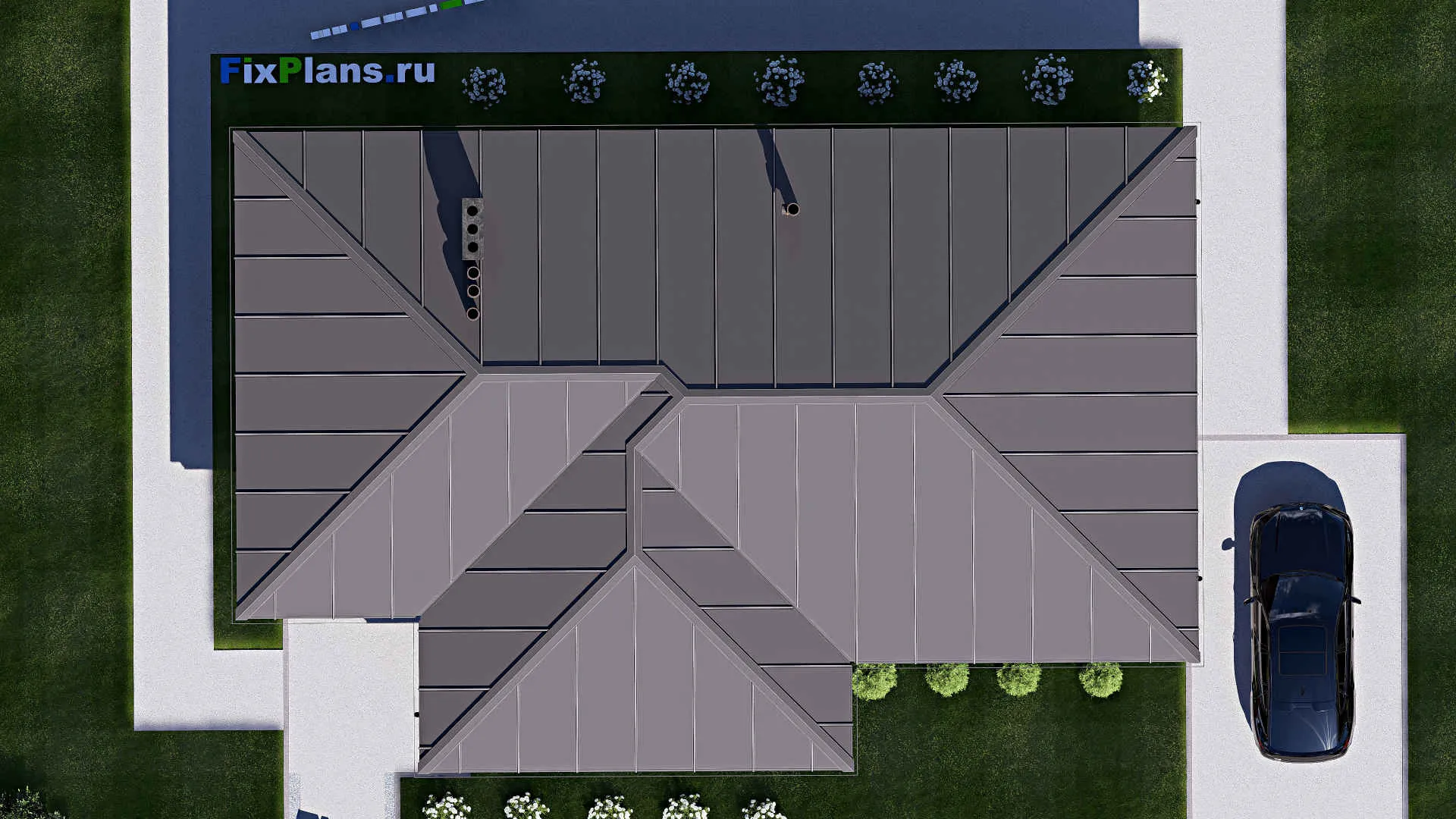 F-18089 - Проект одноэтажного дома 11 на 17, площадью 120 м² с террасой и 2 спальнями