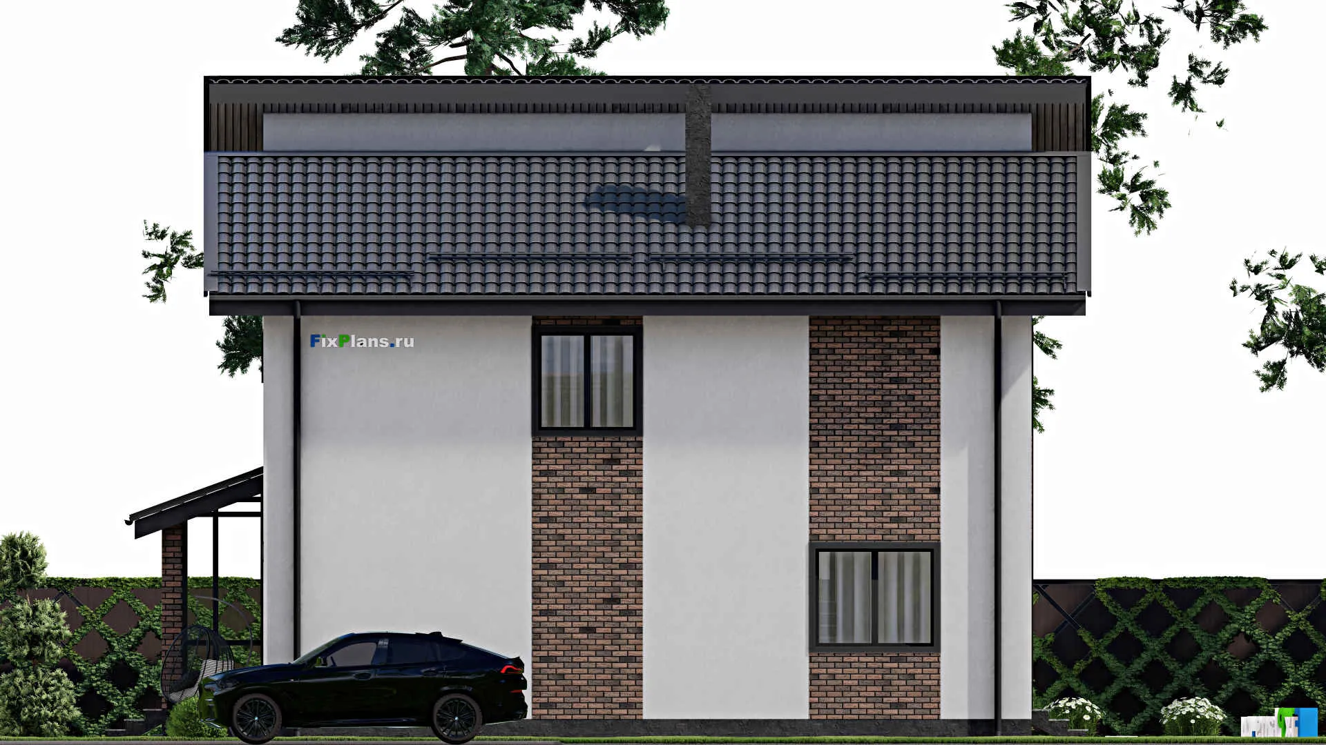 F-2339 - Планы двухэтажного дома 11 на 12, площадью 150 м² с баней и 4 спальнями