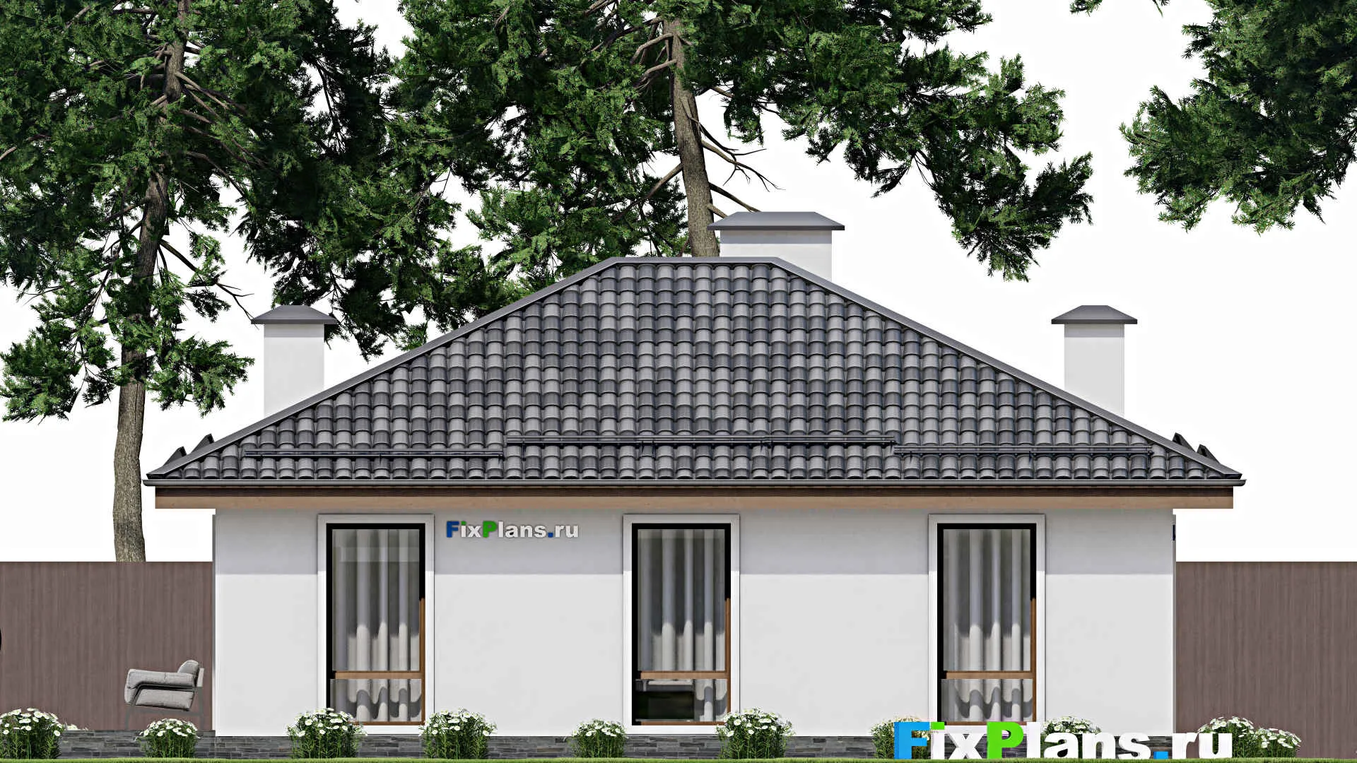 F-10952 - План одноэтажного дома 12 на 16, площадью 140 м² с террасой и 3 спальнями