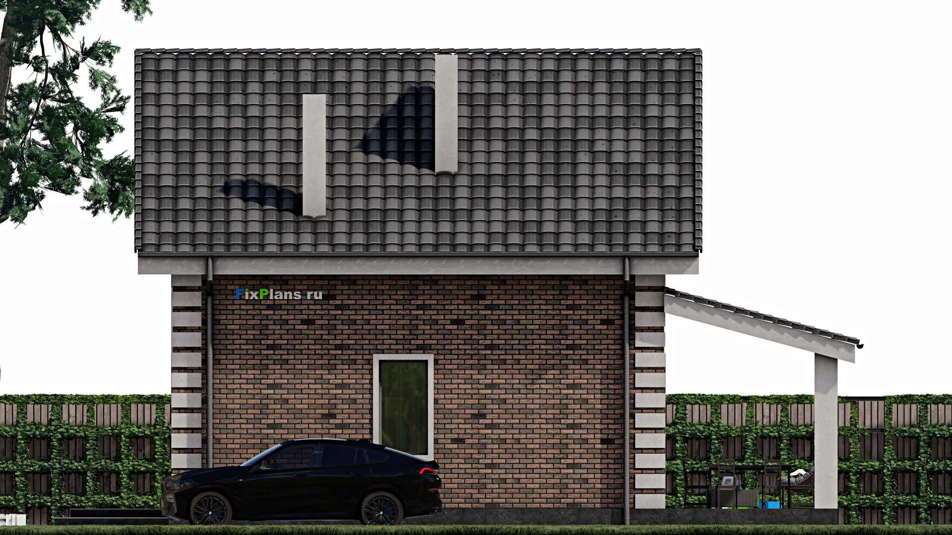 F-1196 - Проект дома с мансардой 9 на 9, площадью 120 м² с террасой и 2 спальнями