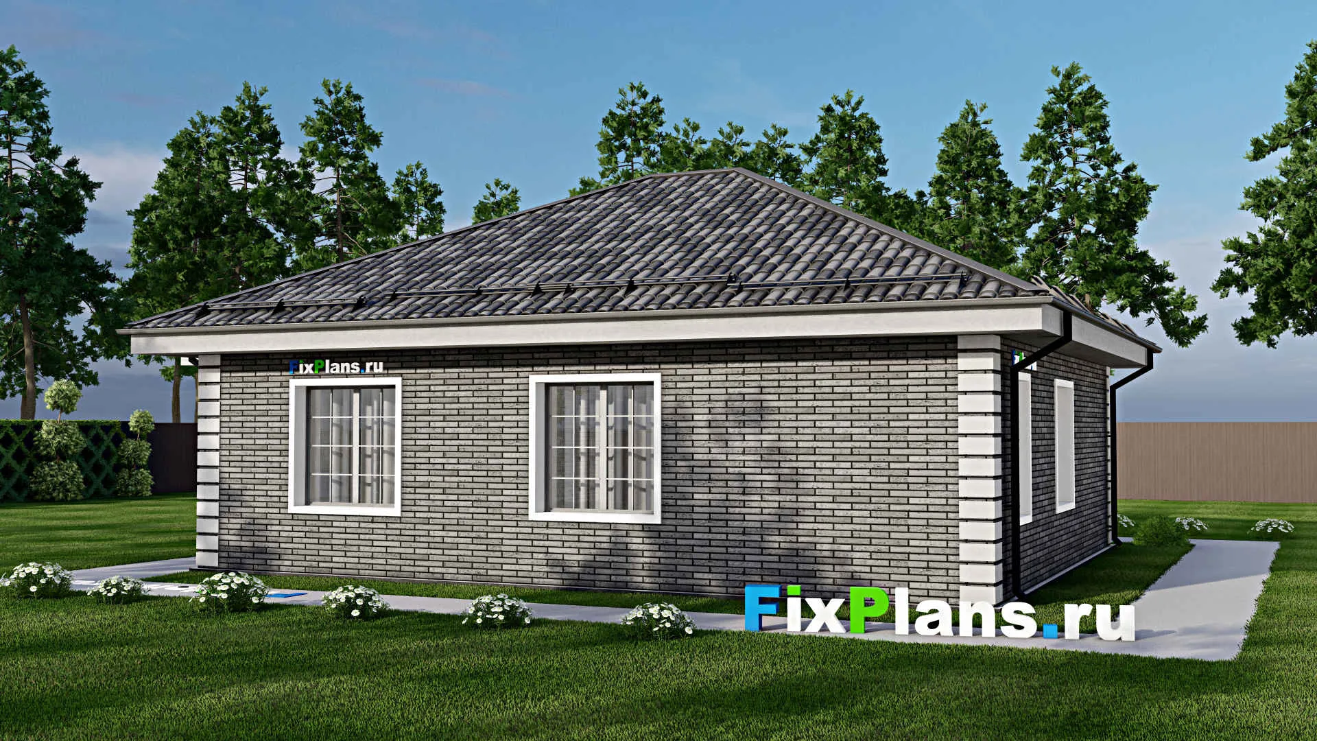 F-7739 - Проект одноэтажного дома 11 на 12, площадью 120 м² с террасой и 3 спальнями