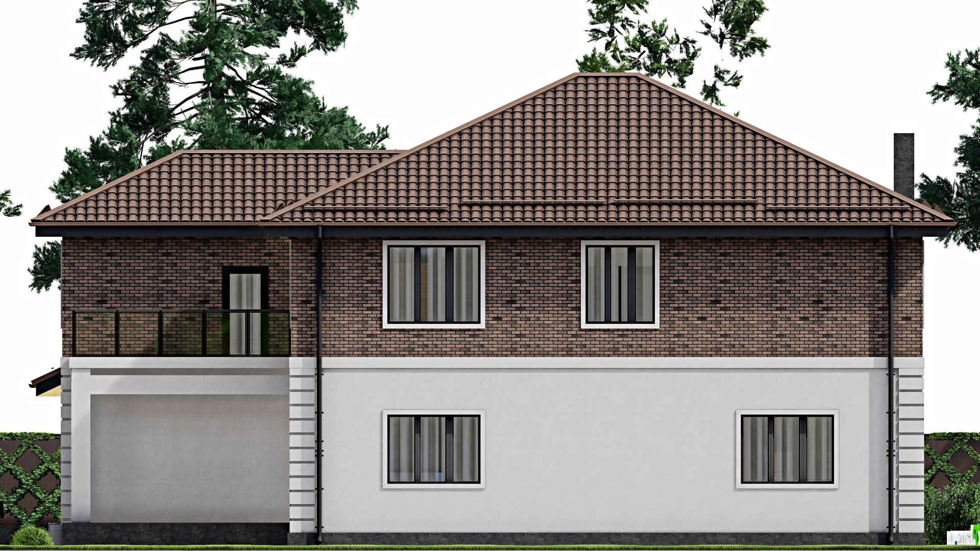 F-7433 - Проект двухэтажного дома 16 на 19, площадью 340 м² с террасой, гаражом на 2 машины и 5 спальнями