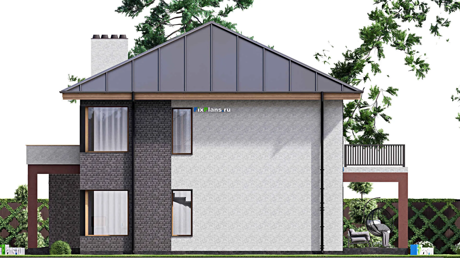 F-16001 - Планы двухэтажного дома 16 на 16, площадью 290 м² с террасой, балконом, гаражом на 1 машину и 4 спальнями