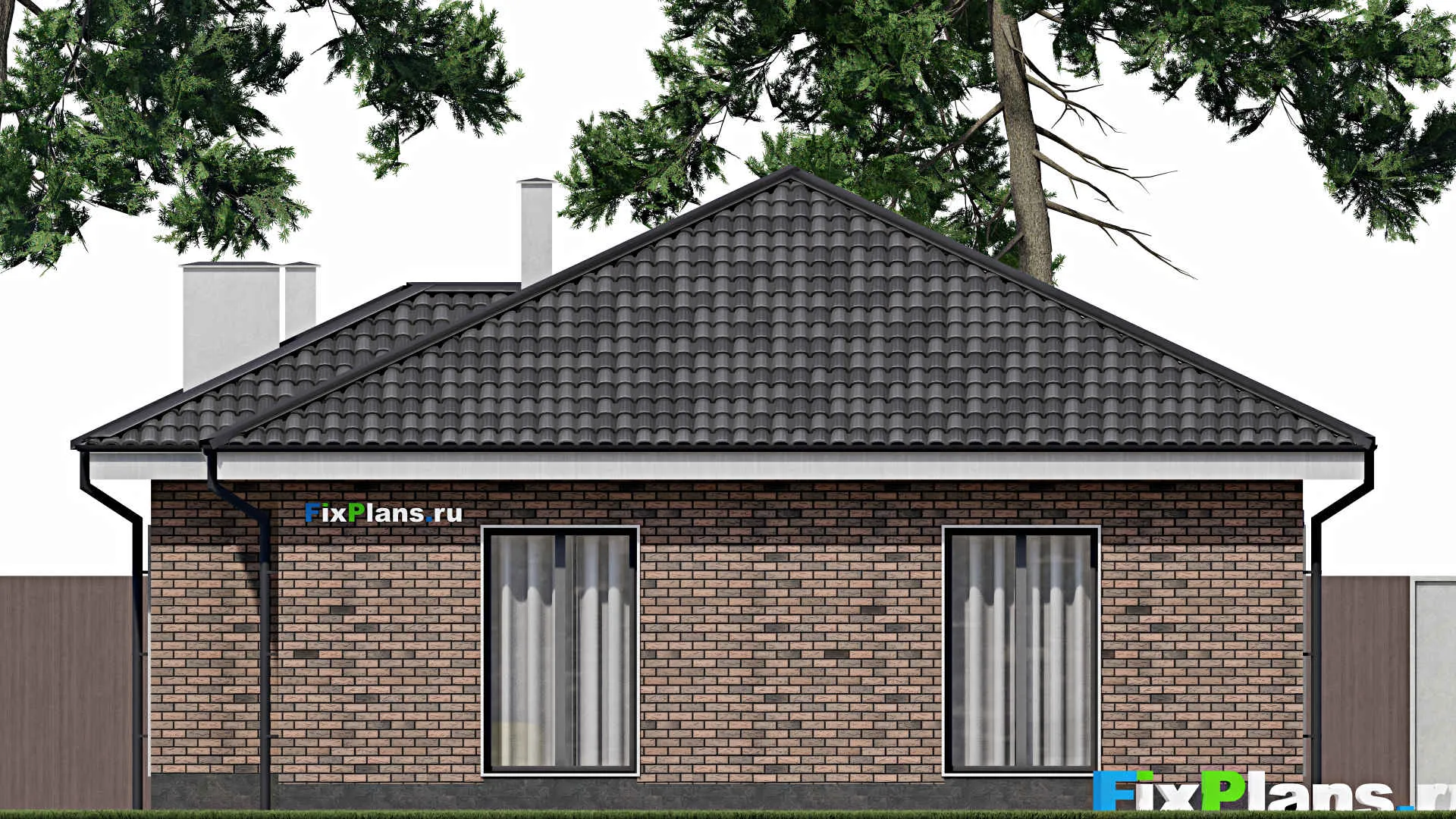 F-1277 - План одноэтажного дома 11 на 12, площадью 120 м² с террасой и 3 спальнями