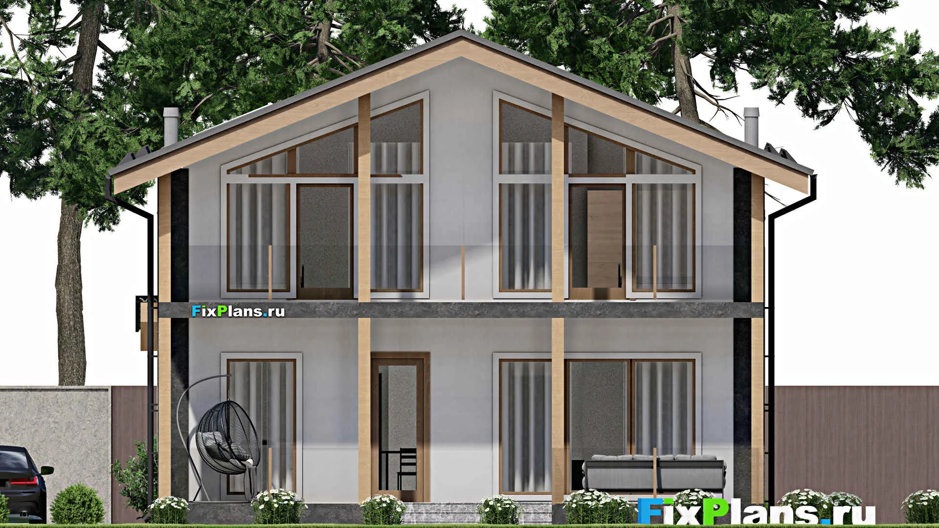 F-8801 - Проект дома с мансардой 11 на 16, площадью 220 м² с террасой, балконом и 5 спальнями