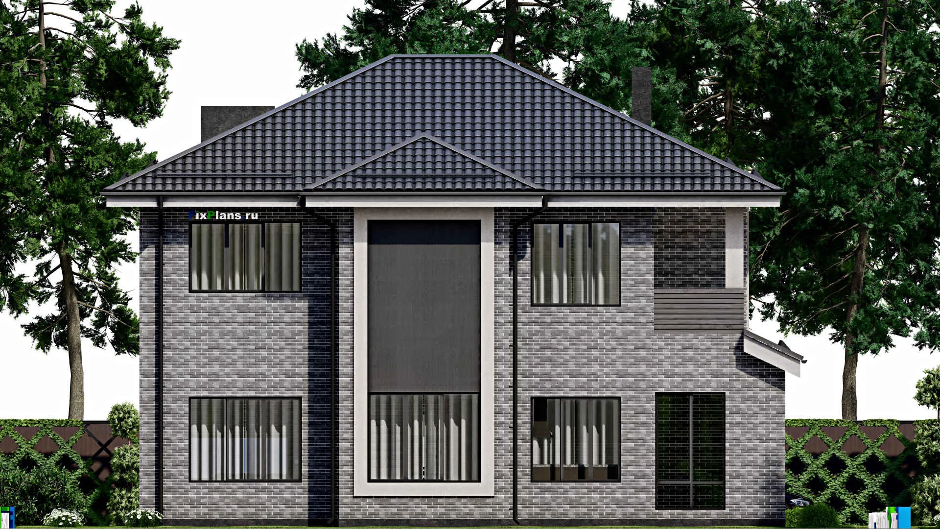 F-3014 - Проект двухэтажного дома 14 на 15, площадью 250 м² с террасой и 4 спальнями