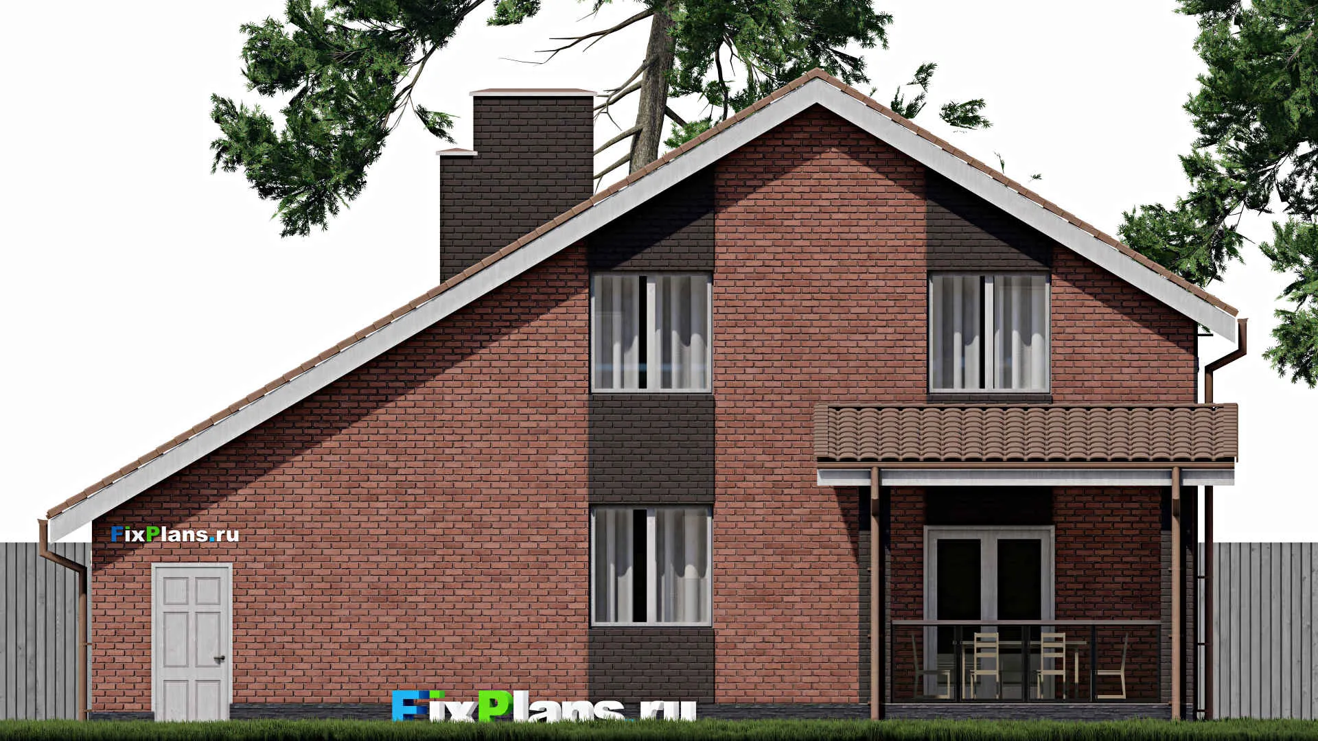 F-0323 - Планы дома с мансардой 11 на 14, площадью 180 м² с террасой, балконом, гаражом на 1 машину и 4 спальнями