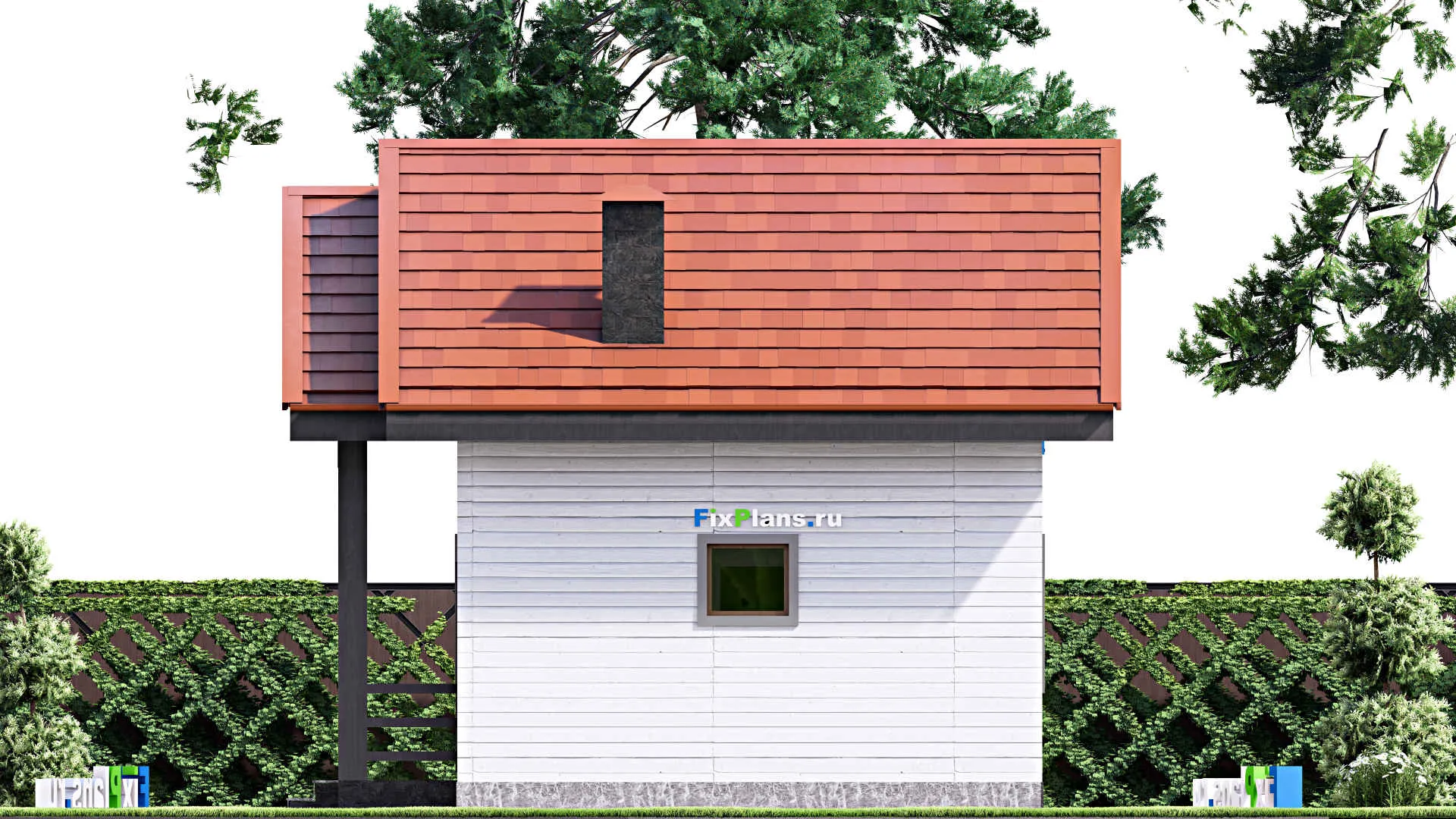 F-15371 - Проект бани 7 на 8, площадью 50 м² с комнатой отдыха, мансардой, санузлом и спальней