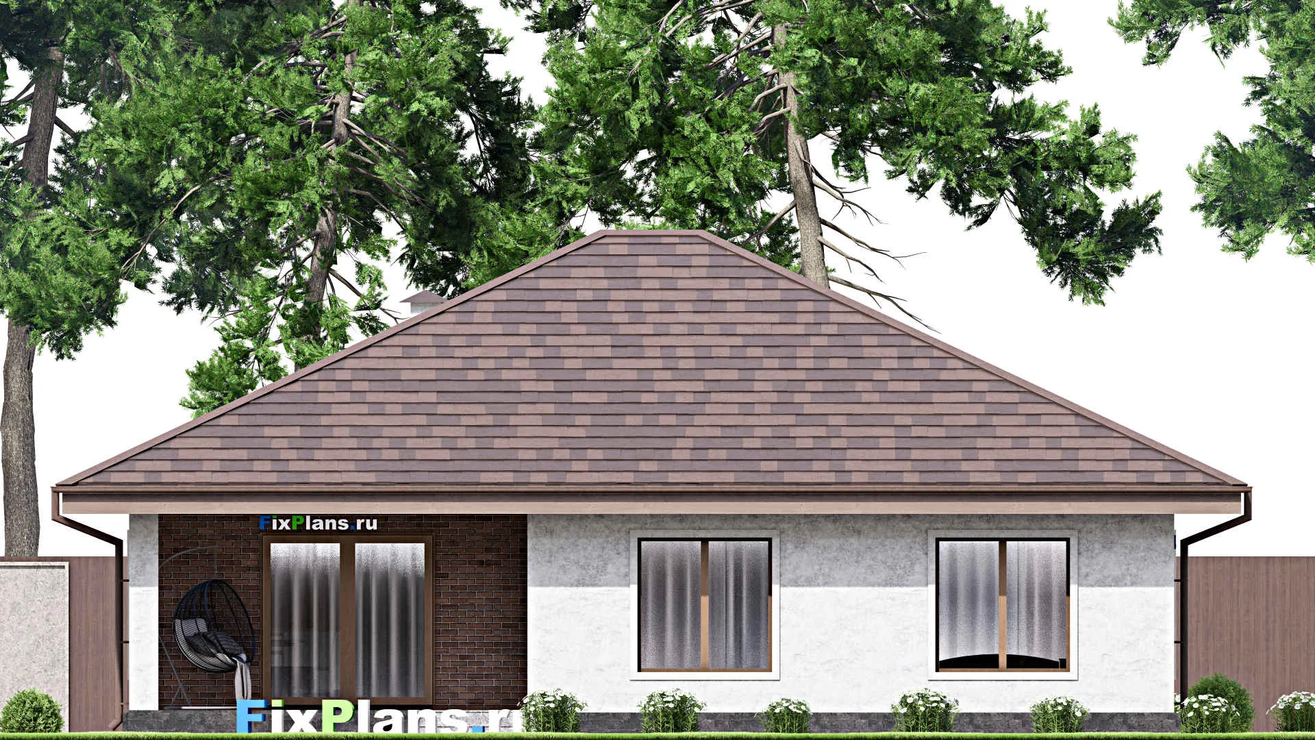 F-13679 - План одноэтажного дома 13 на 14, площадью 140 м² с террасой и 3 спальнями