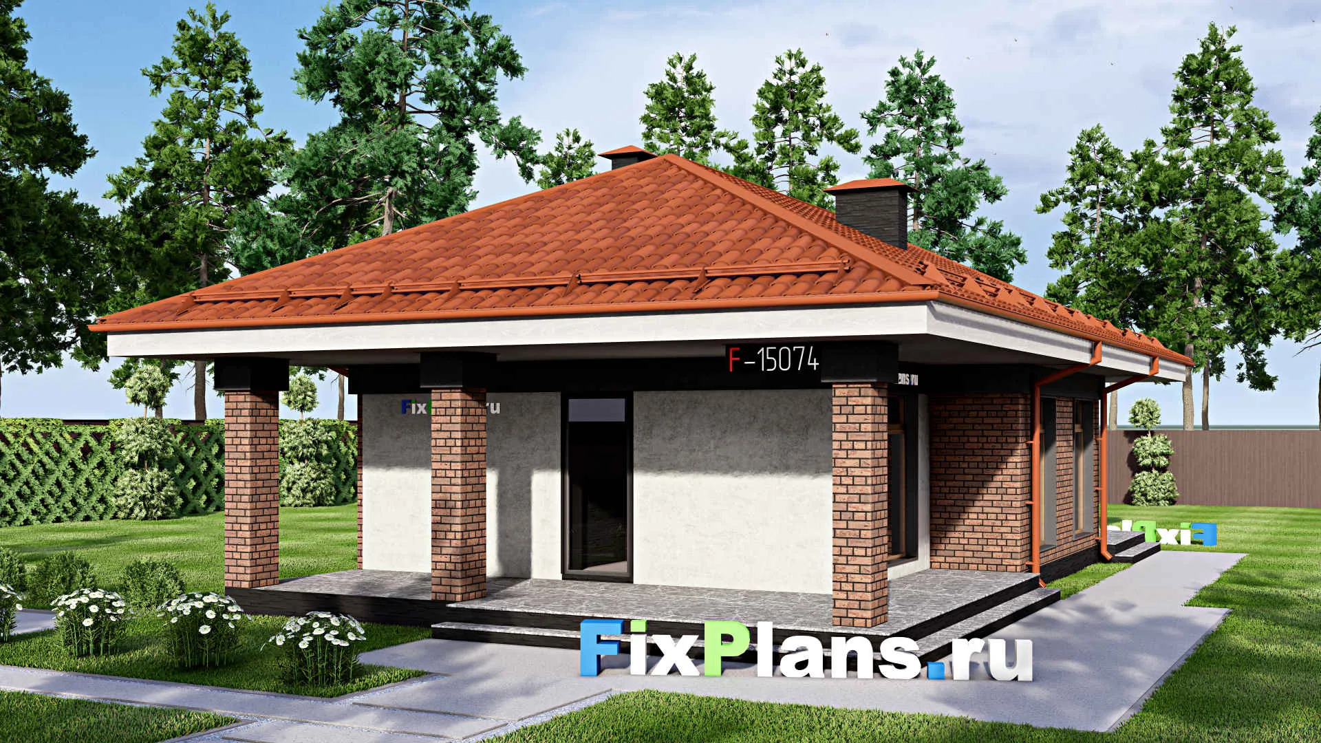 F-15074 - Проект бани 8 на 15, площадью 100 м² с терассой, 2 санузлами и спальней