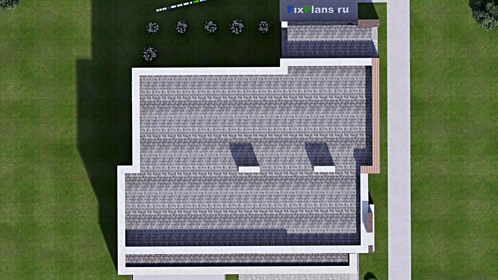 F-11978 - Планы двухэтажного дома 17 на 18, площадью 340 м² с террасой, балконом, гаражом на 2 машины и 3 спальнями