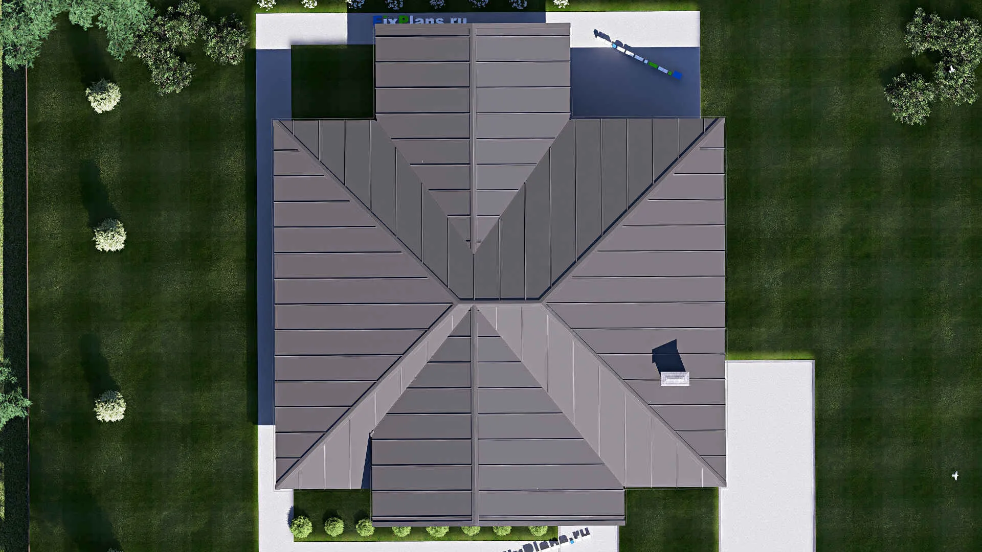 F-19718 - Проект одноэтажного дома 18 на 20, площадью 230 м² с террасой и 1 спальнями