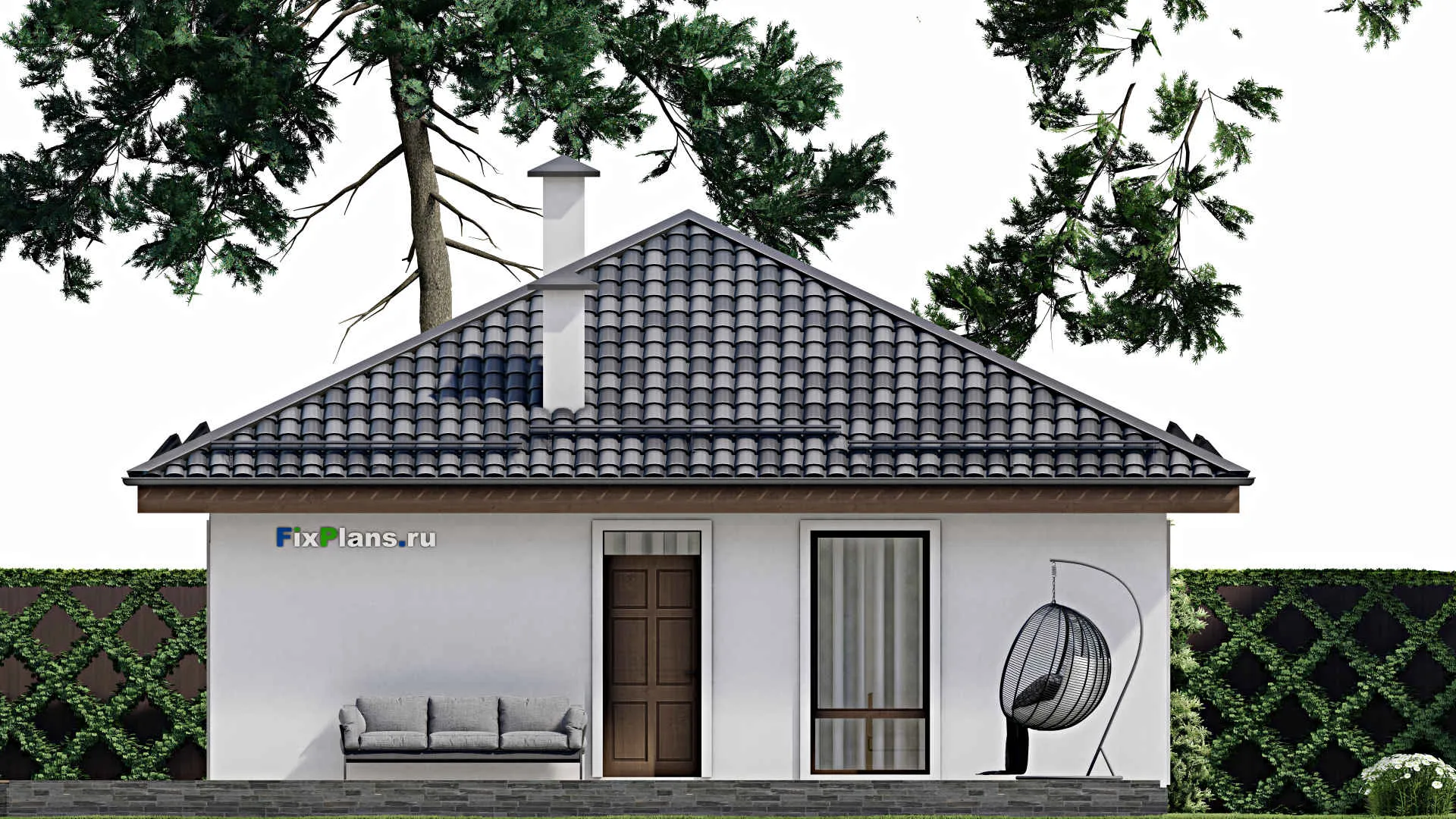 F-10952 - План одноэтажного дома 12 на 16, площадью 140 м² с террасой и 3 спальнями