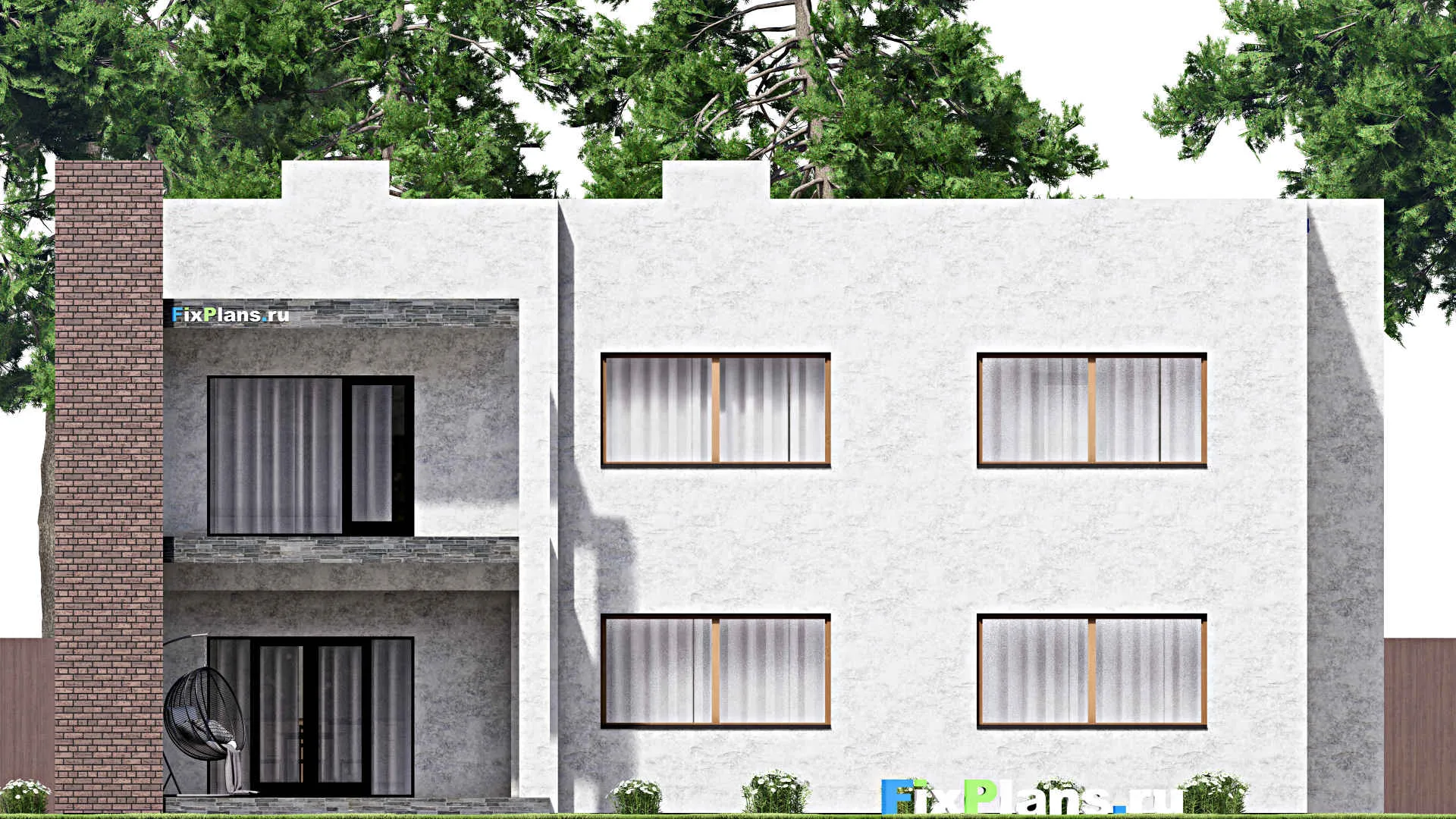 F-11978 - Планы двухэтажного дома 17 на 18, площадью 340 м² с террасой, балконом, гаражом на 2 машины и 3 спальнями