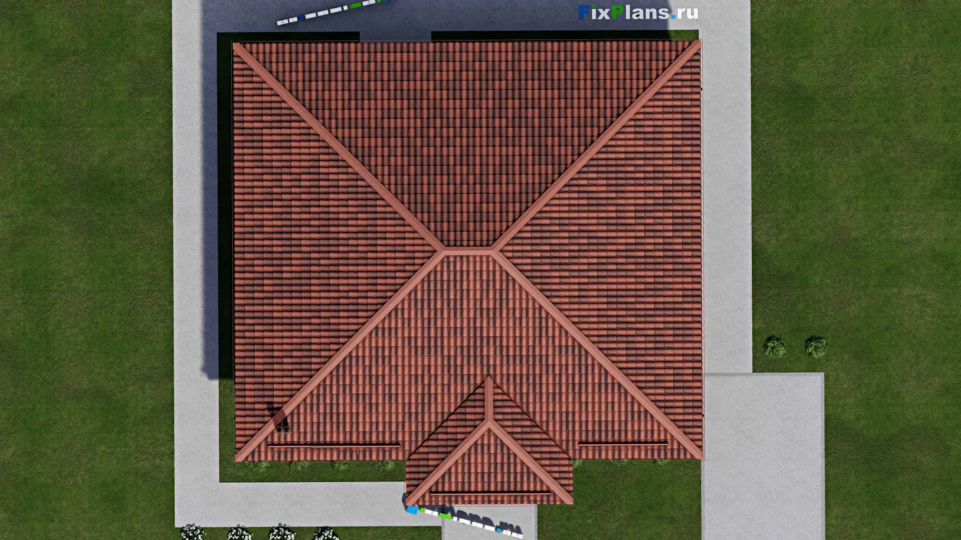 F-9746 - Проект одноэтажного дома 14 на 15, площадью 150 м² с террасой и 3 спальнями