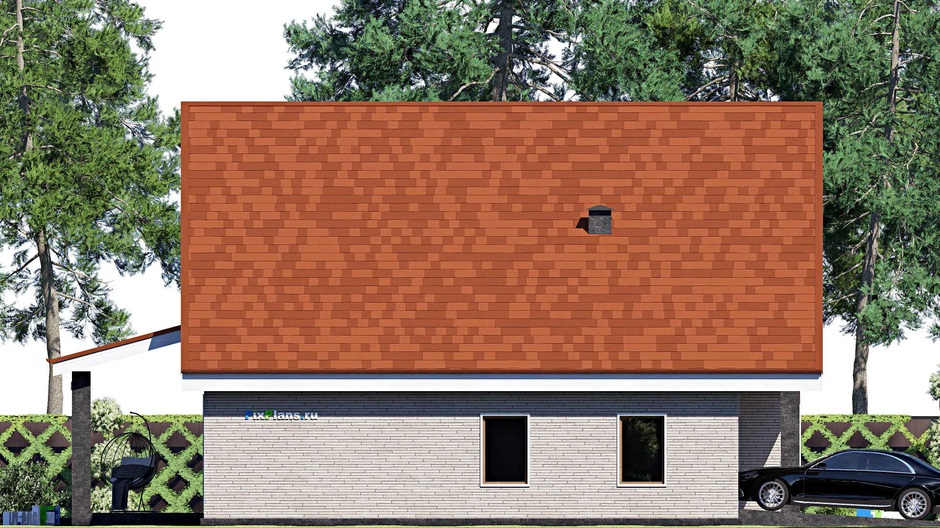 F-19205 - Планы дома с мансардой 15 на 16, площадью 260 м² с террасой, балконом, гаражом на 1 машину и 5 спальнями