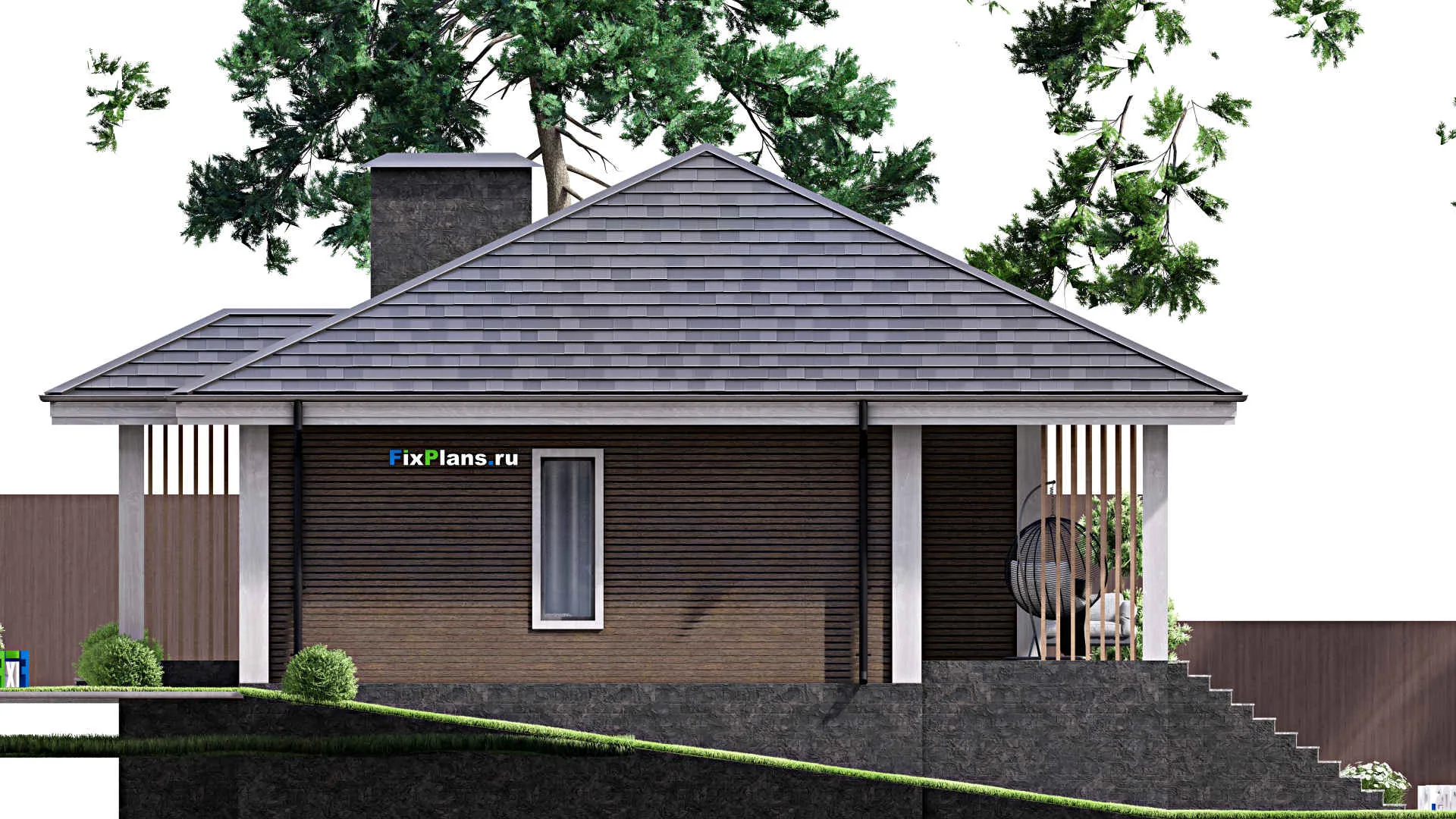 F-14678 - План одноэтажного дома 13 на 14, площадью 130 м² с террасой и 3 спальнями