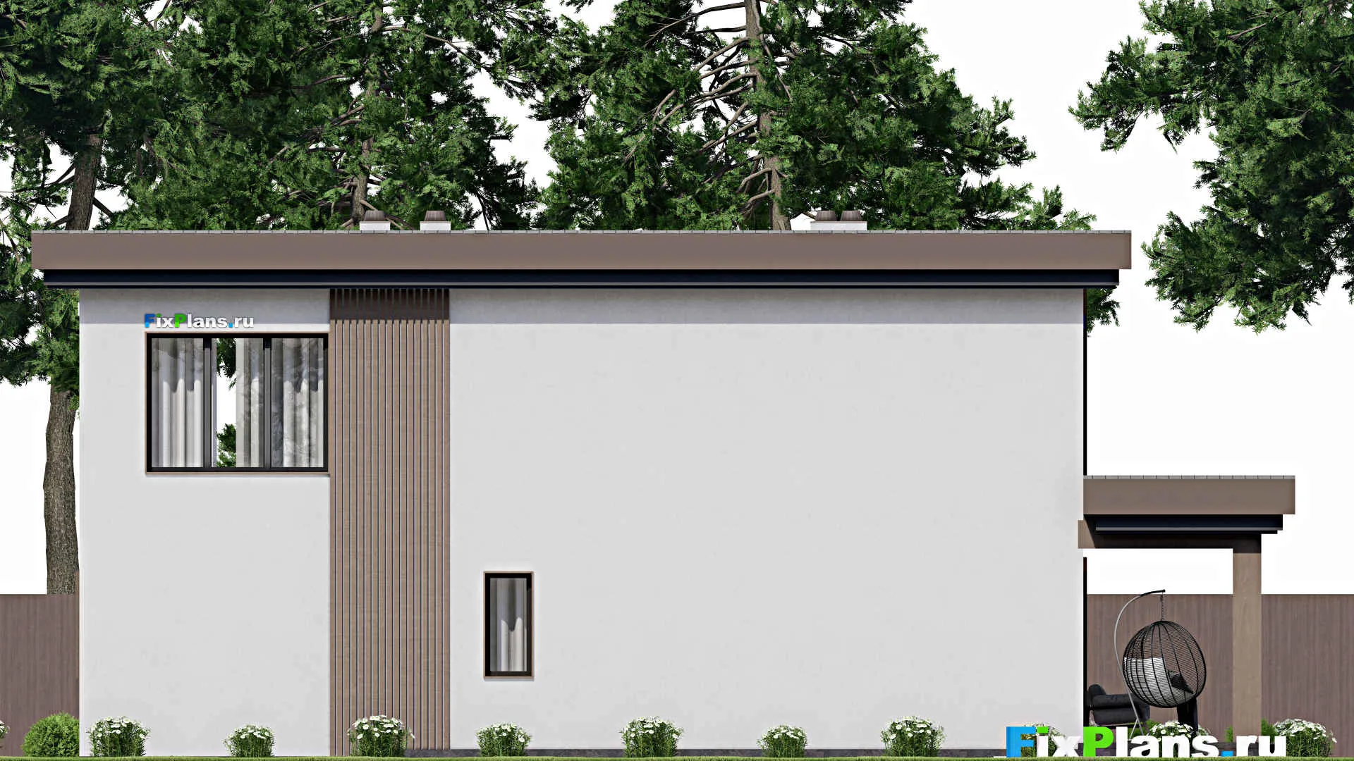 F-7289 - Проект двухэтажного дома 13 на 17, площадью 270 м² с террасой, гаражом на 1 машину и 4 спальнями