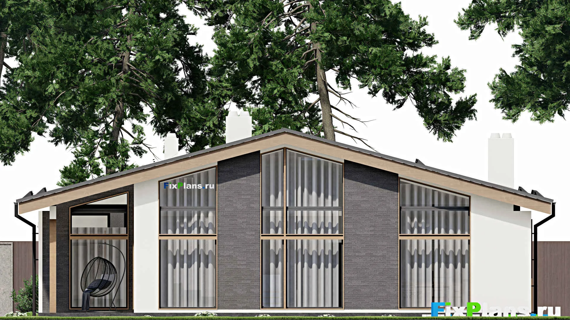 F-4940 - Проект одноэтажного дома 15 на 16, площадью 190 м² с террасой, баней и 3 спальнями