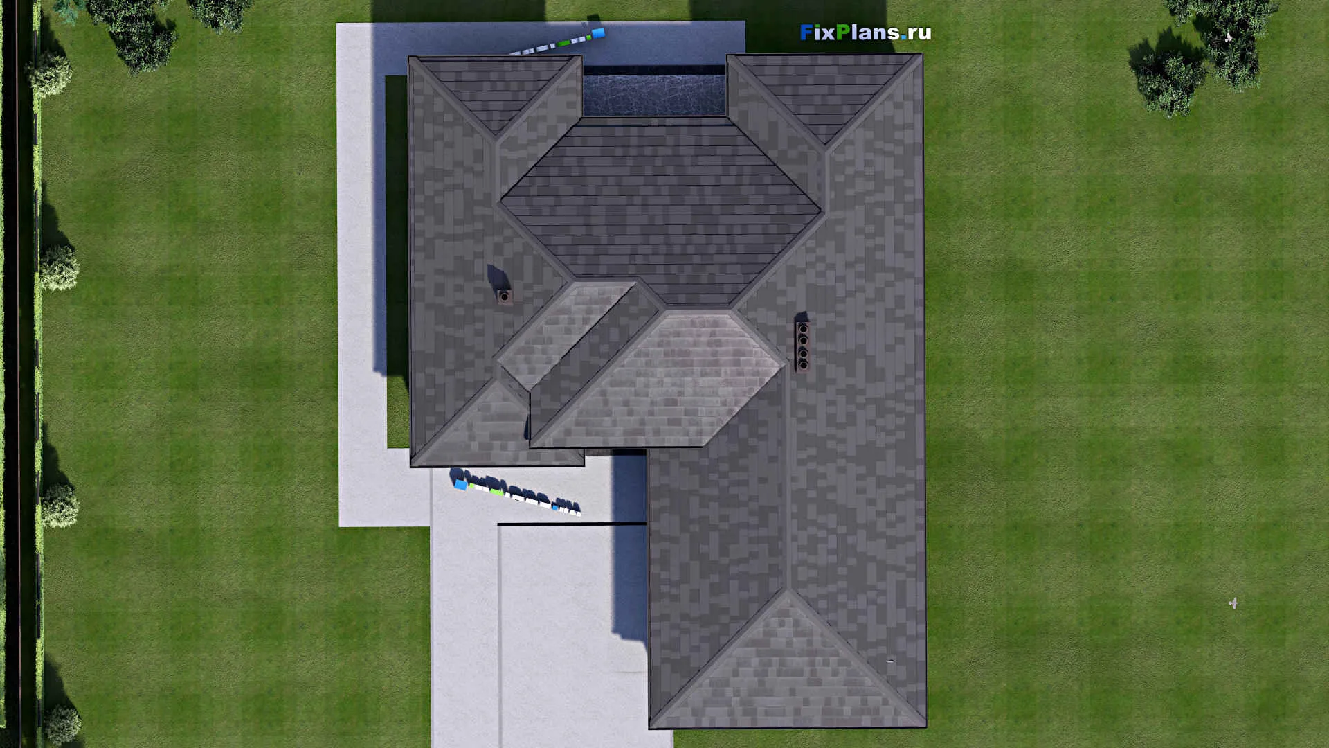 F-16757 - Проект одноэтажного дома 15 на 20, площадью 190 м² с террасой, баней, гаражом на 2 машины и 2 спальнями