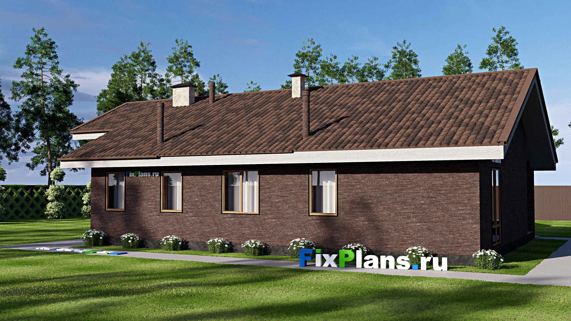 F-18854 - Проект одноэтажного дома 12 на 18, площадью 160 м² с террасой и 3 спальнями