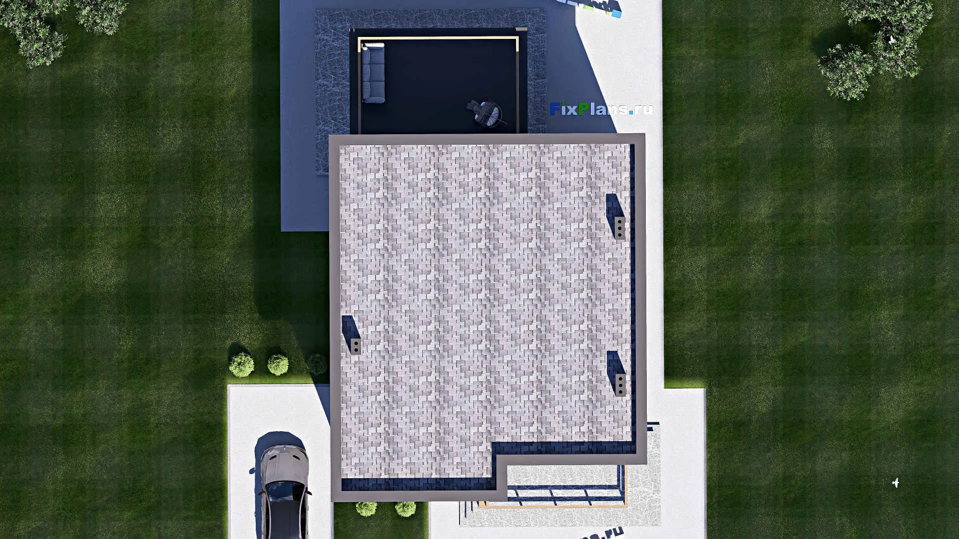 F-19241 - Планы двухэтажного дома 12 на 19, площадью 310 м² с террасой, балконом и 4 спальнями