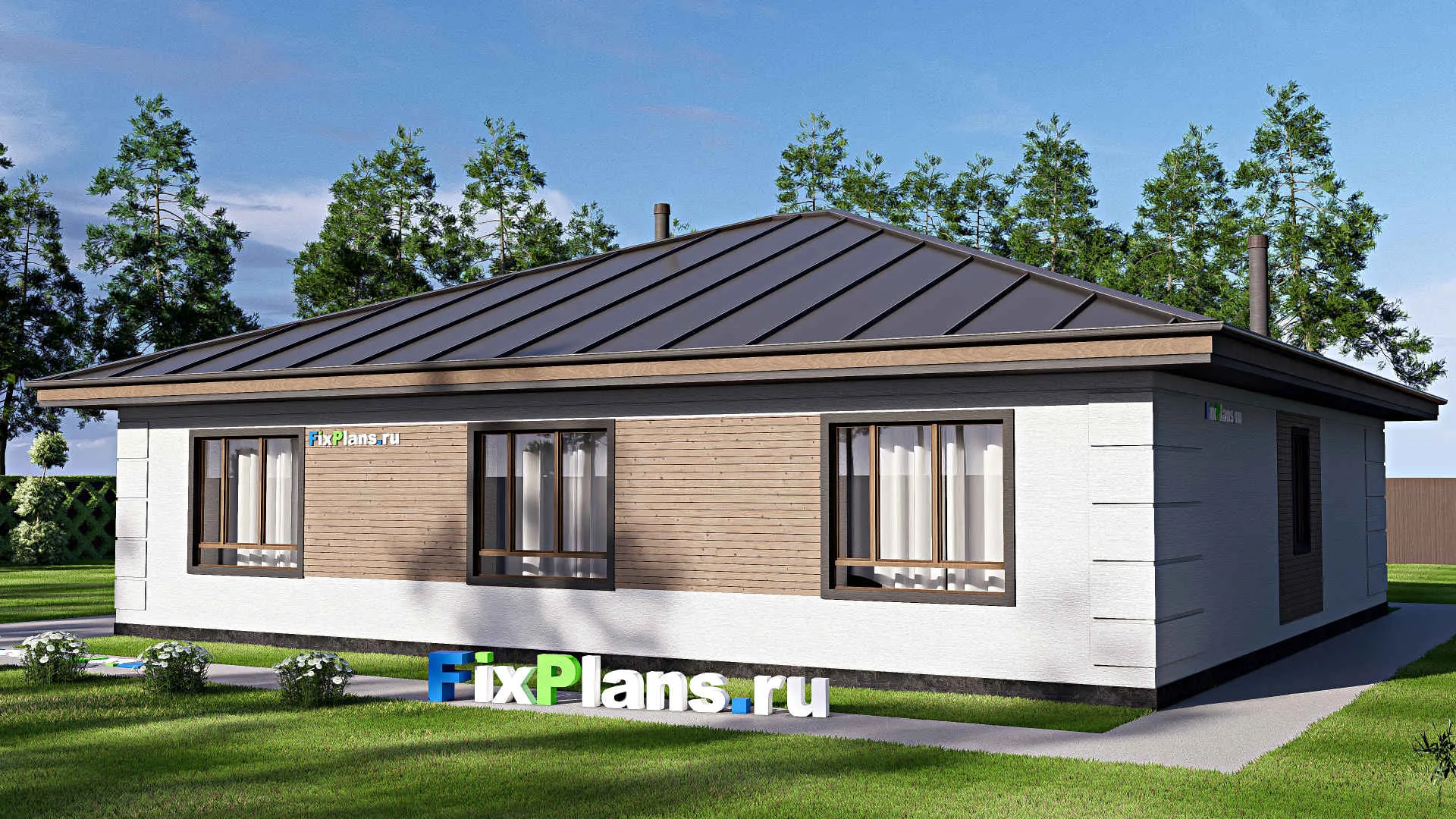 F-19115 - Проект одноэтажного дома 14 на 19, площадью 190 м² с террасой и 4 спальнями