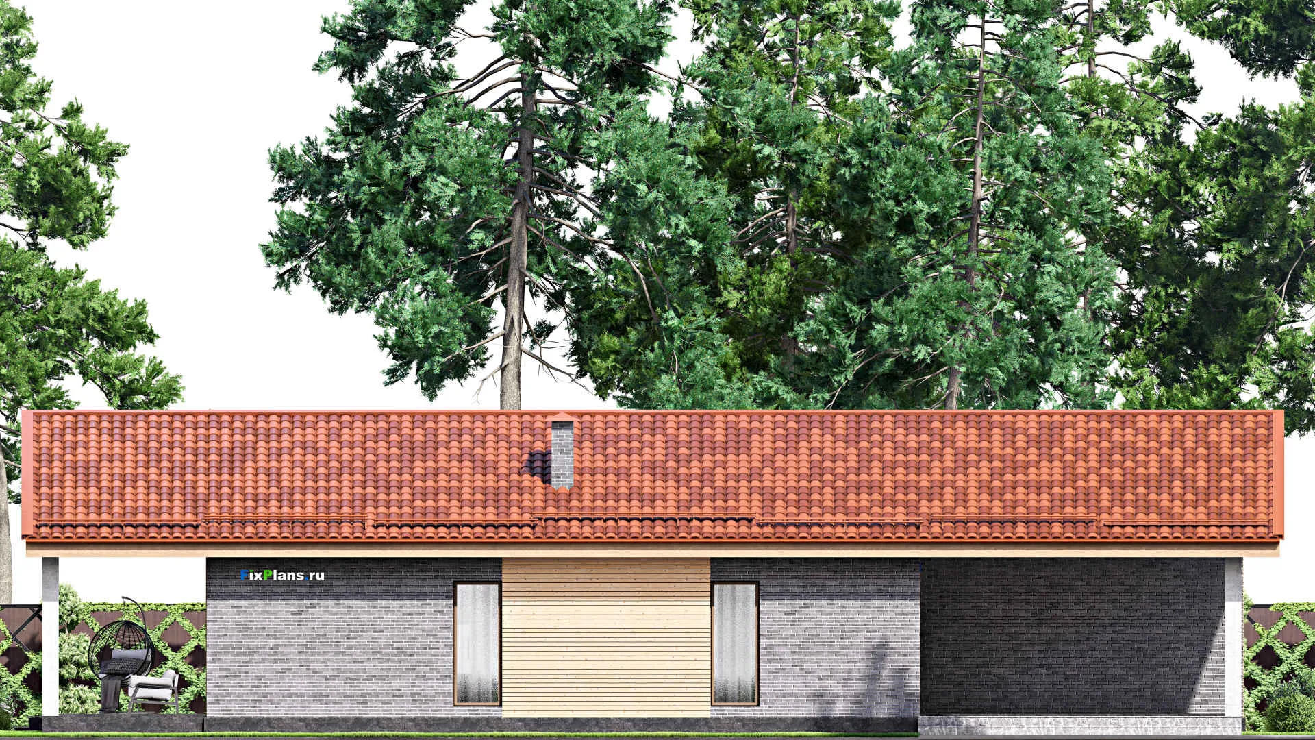 F-13706 - План одноэтажного дома 11 на 22, площадью 200 м² с террасой и 3 спальнями