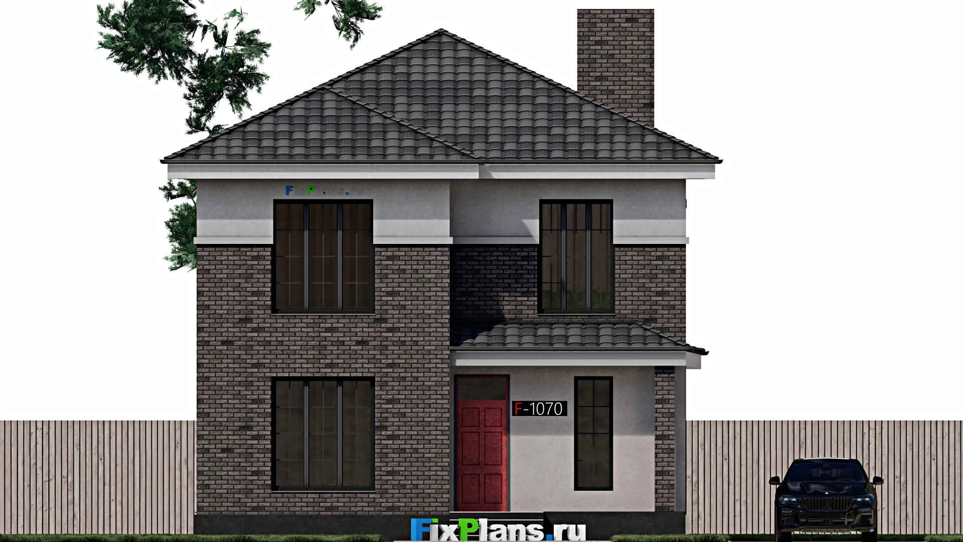 F-1070 - Планы двухэтажного дома 10 на 14, площадью 190 м² с террасой и 3 спальнями