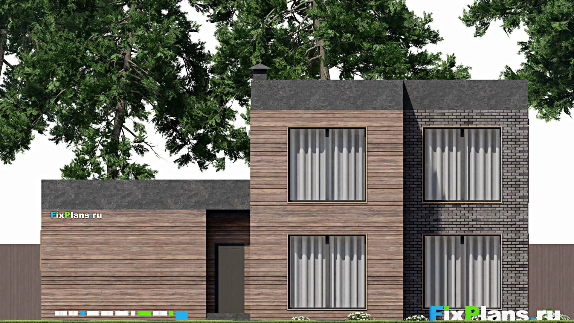 F-8108 - Планы двухэтажного дома 15 на 16, площадью 190 м² с гаражом на 2 машины и 4 спальнями