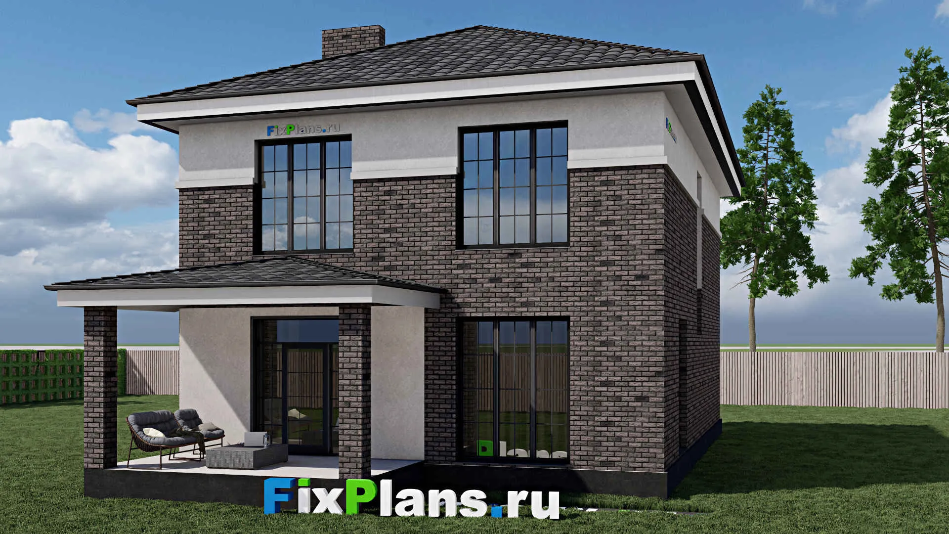 F-1070 - Планы двухэтажного дома 10 на 14, площадью 190 м² с террасой и 3 спальнями