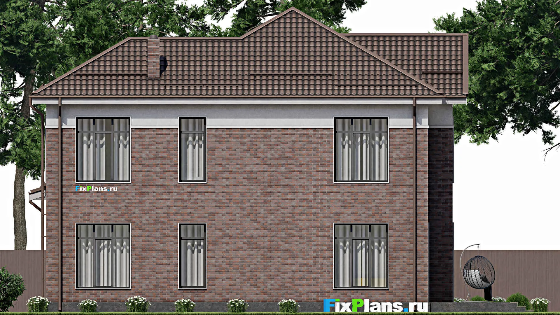 F-2537 - Планы двухэтажного дома 14 на 15, площадью 300 м² с террасой, гаражом на 1 машину и 5 спальнями