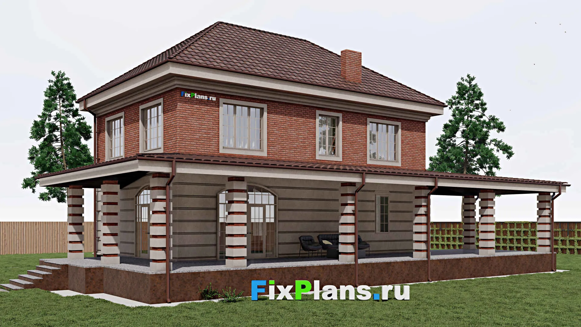 F-0386 - Планы двухэтажного дома 10 на 14, площадью 290 м² с террасой и 4 спальнями